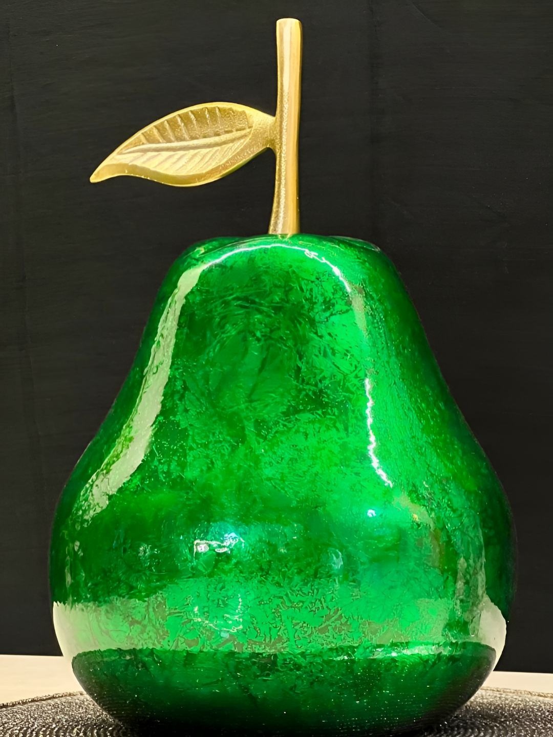 Timaya's Decor Green & Gold Toned Aluminium Medium Pear Showpiece