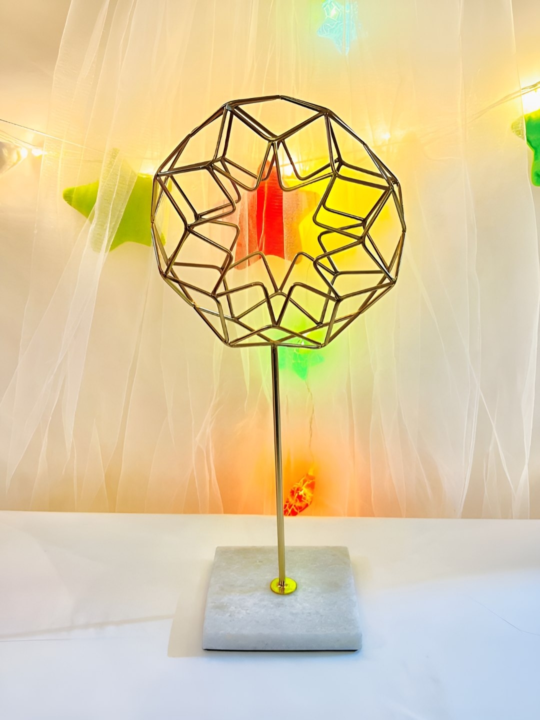 Timaya's Decor Gold Toned Mild Steel with Marble Medium Mushy Mesh Stickler Showpiece