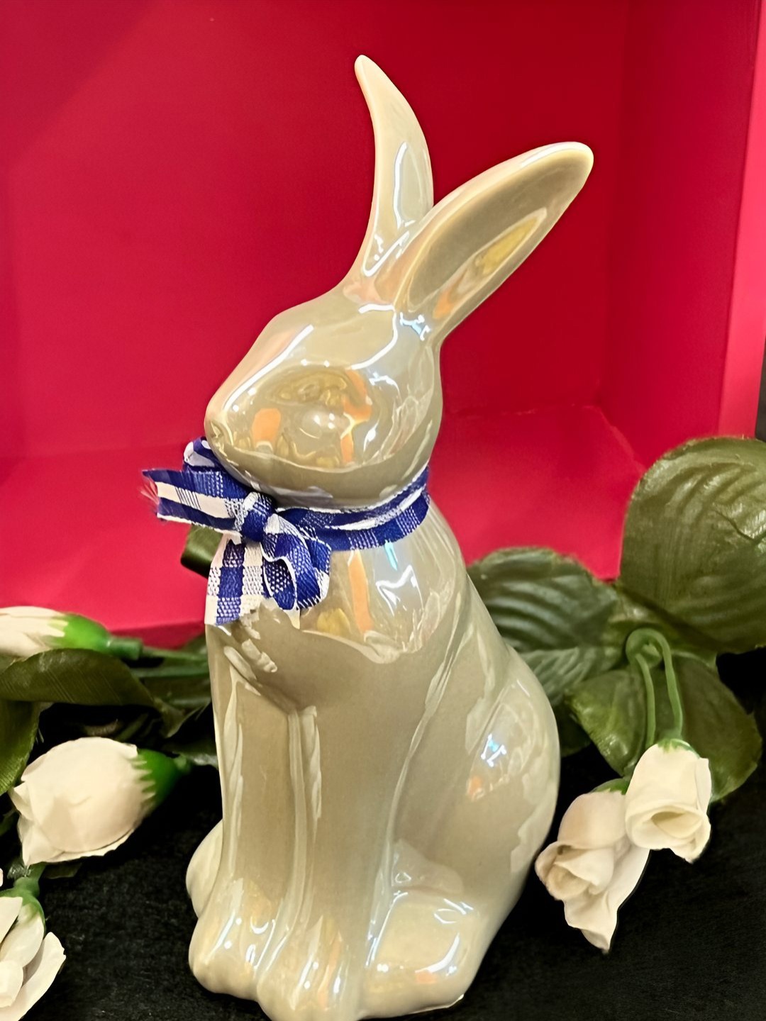 Timaya's Decor Beige Ceramic Small Glossy Bunny Showpiece