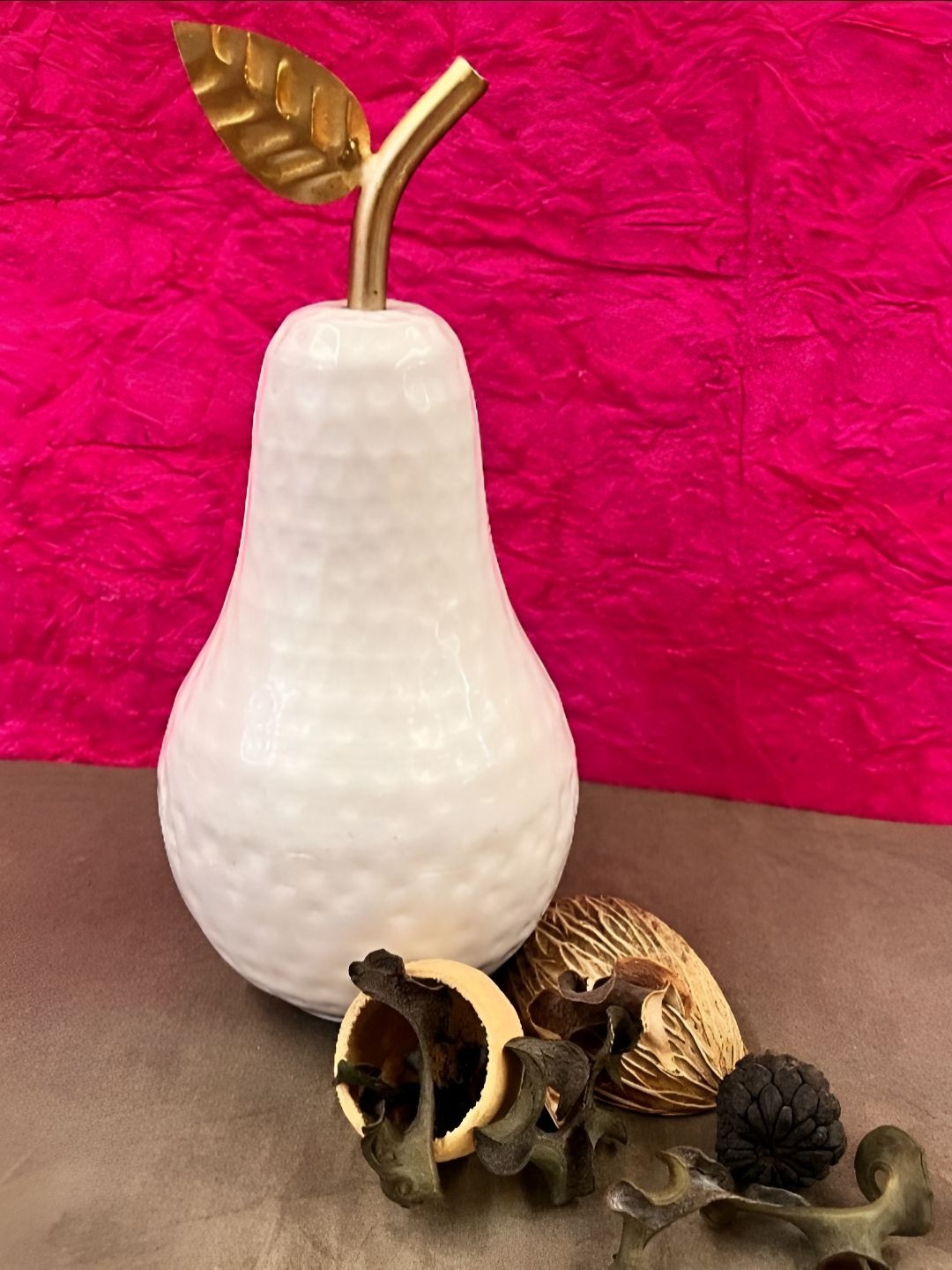 Timaya's Decor White & Gold Toned Metal Small Pretty Pear Showpiece