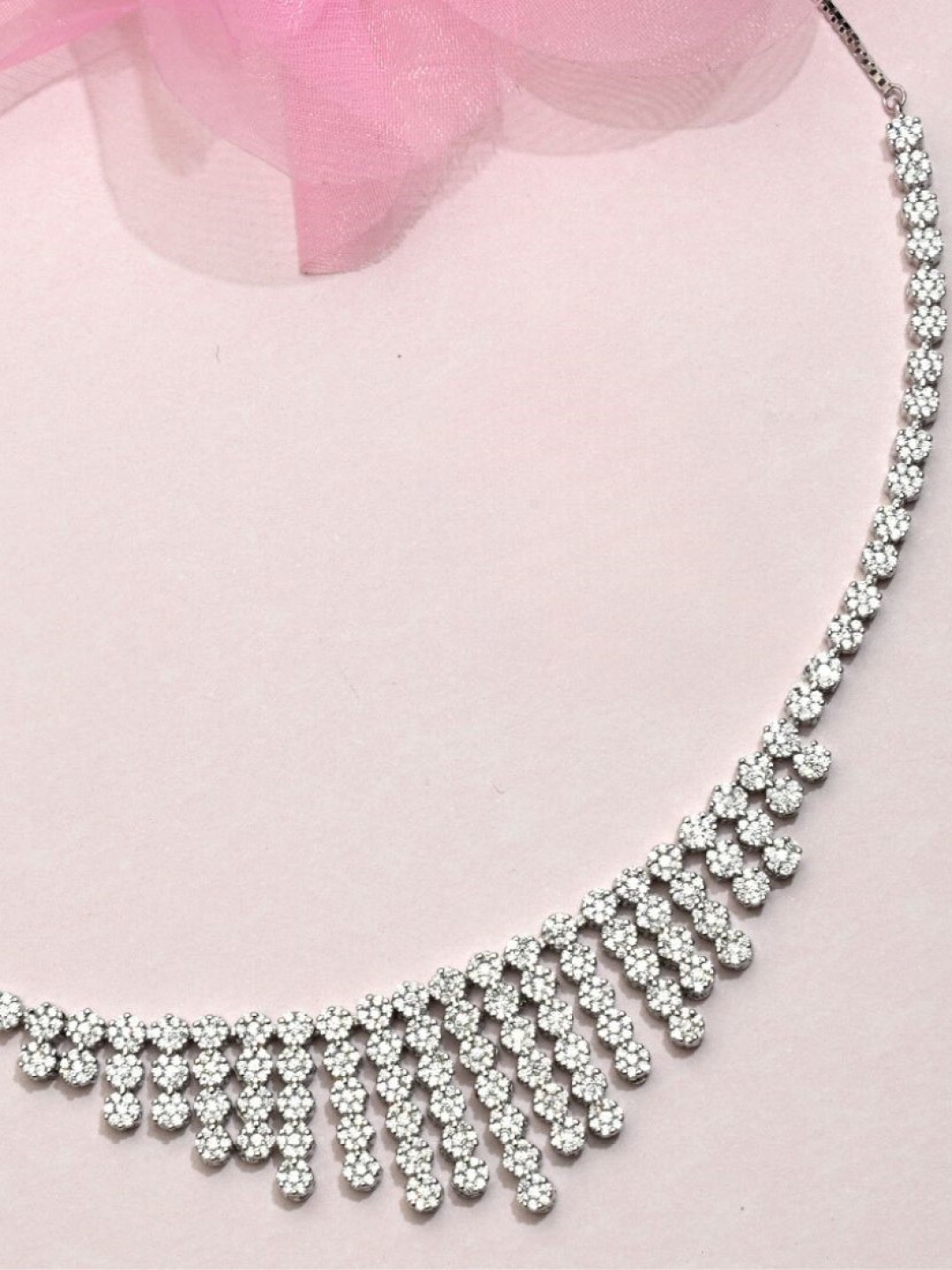 

Zavya Women Sterling Silver CZ Studded Rhodium-Plated Necklace