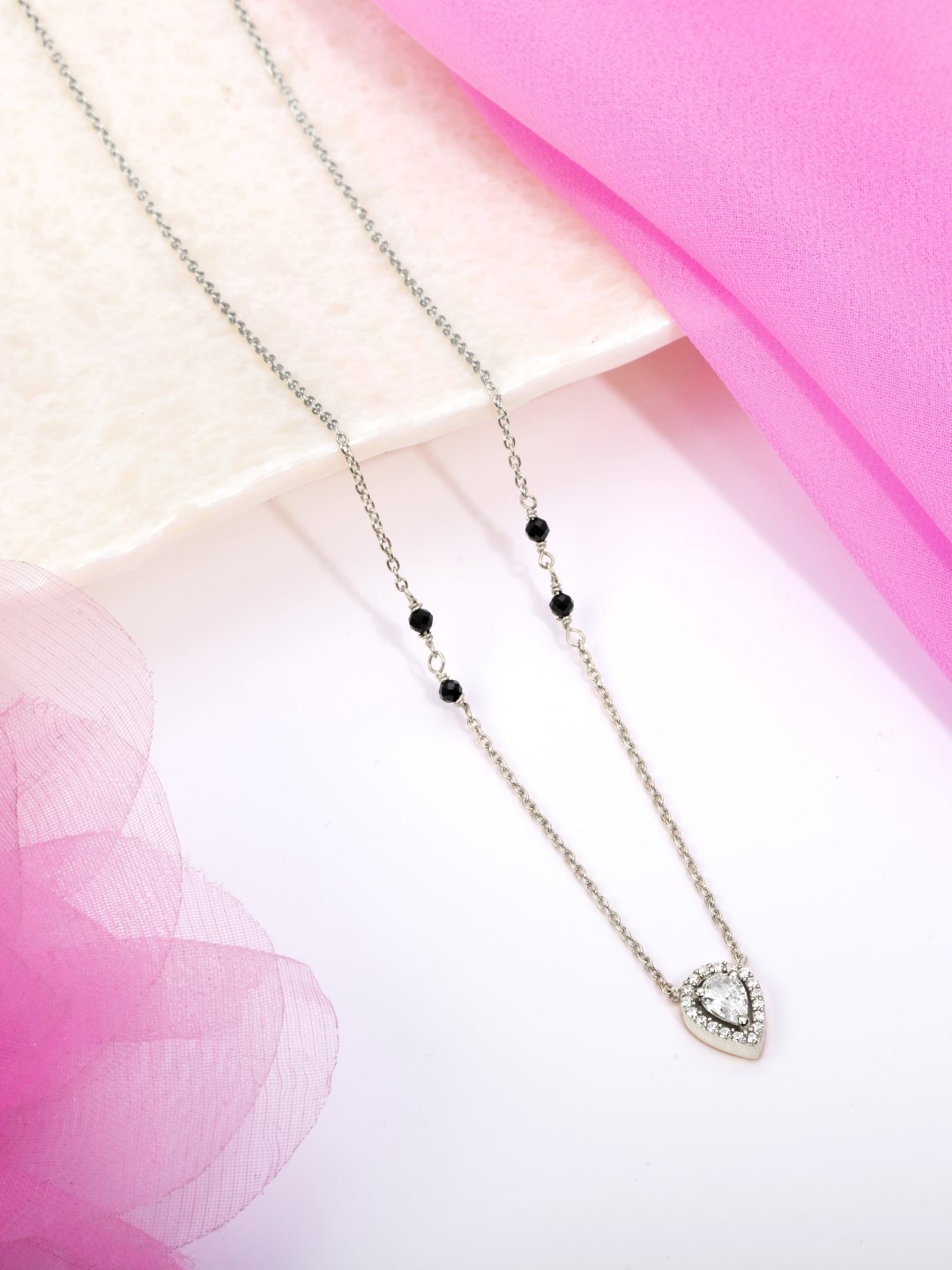 

Zavya 925 Sterling Silver Rhodium-Plated Stones-Studded Mangalsutra
