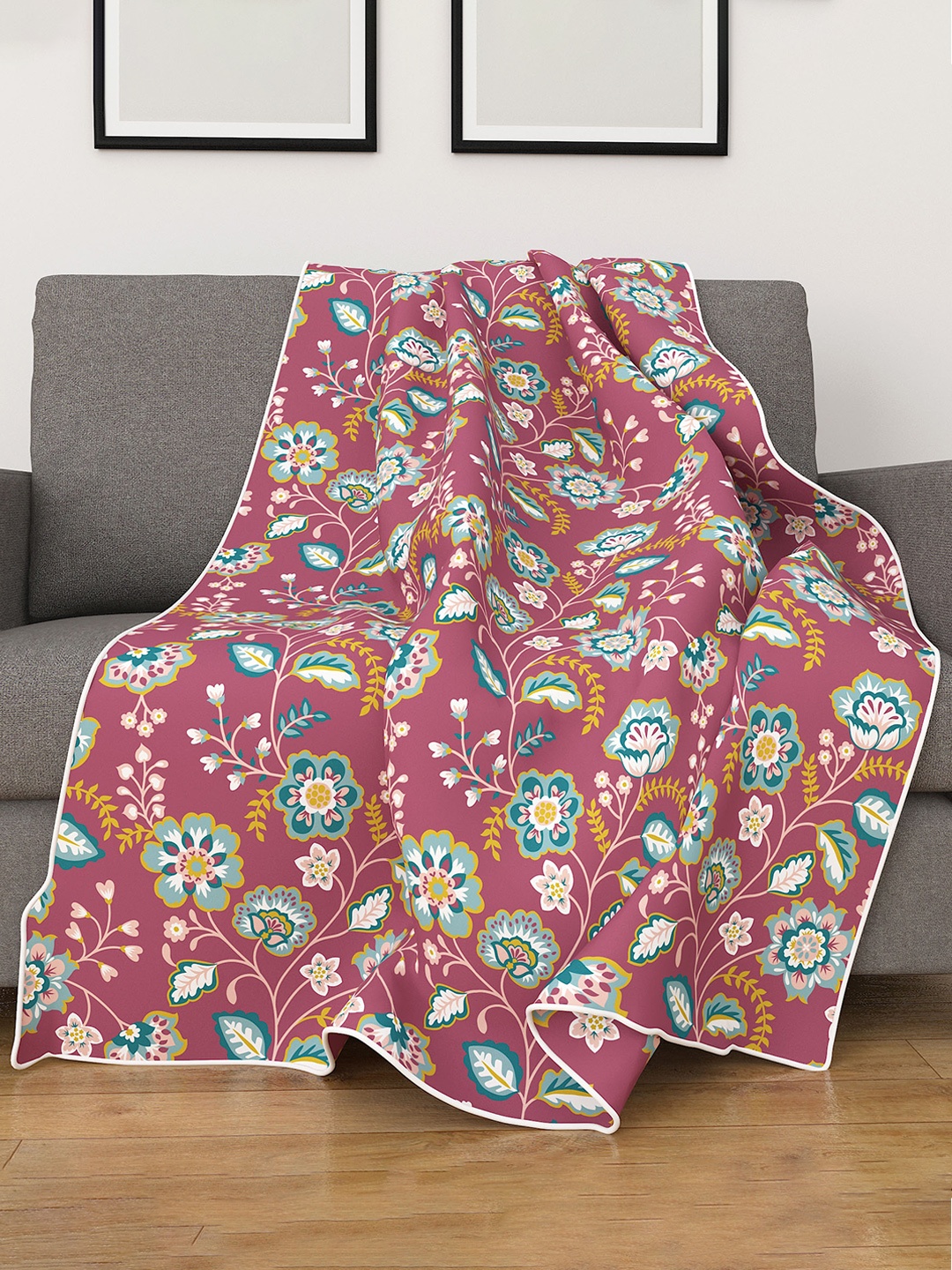 

Home Centre Fiesta Pink & Blue Floral Printed Mild Winter 150 GSM Double Bed Blanket