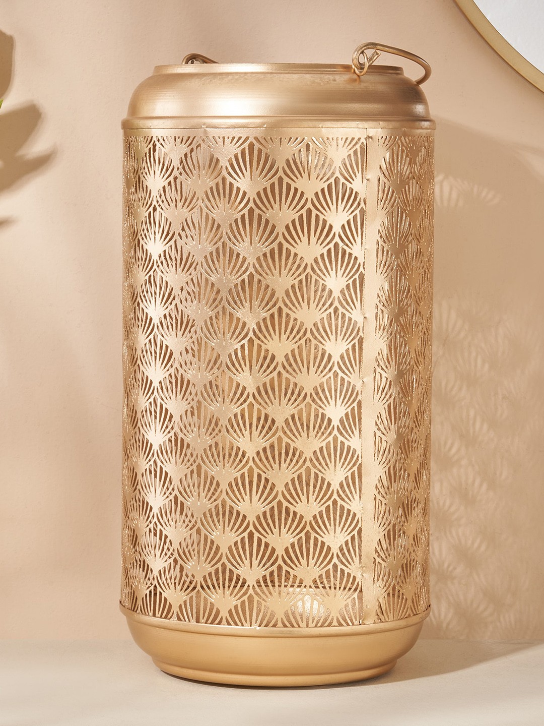 

Home Centre Aerin Gold-Toned Cut-Work Metal Hanging Lantern