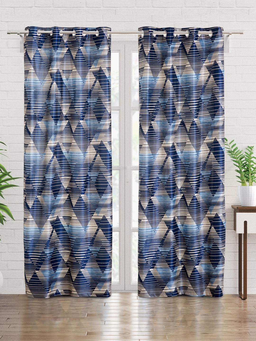 

Home Centre Blue & Beige 2 Pieces Light Filtering Geometric Printed Door Curtains
