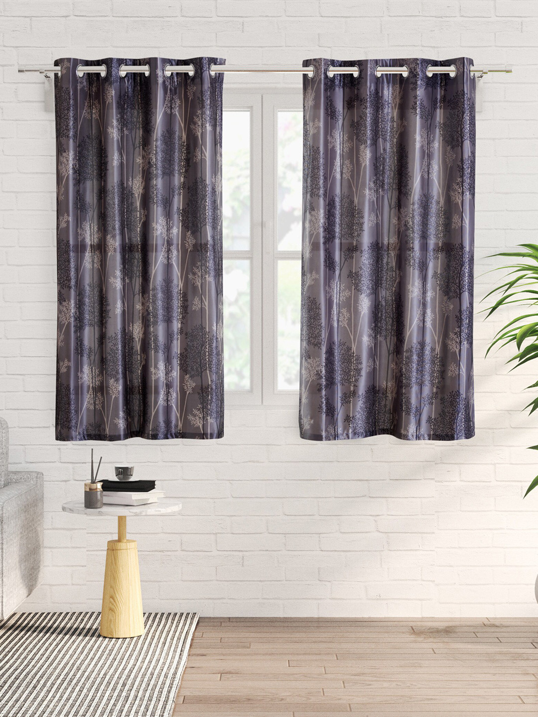 

Home Centre Vivian Solitary Purple & White 2 Pieces Floral Printed Window Curtains