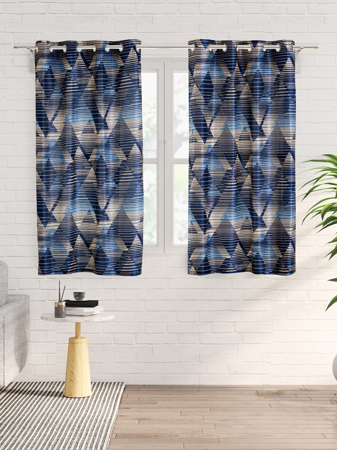

Home Centre Vivian Playbook Blue & Beige 2 Pieces Floral Printed Window Curtains