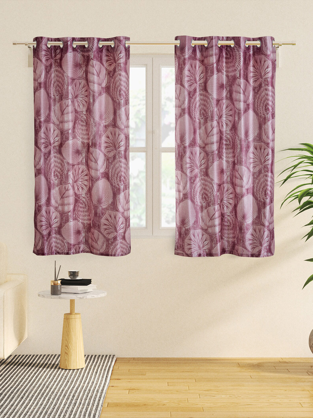 

Home Centre Purple 2 Pieces Floral Printed Light Filtering Window Curtains