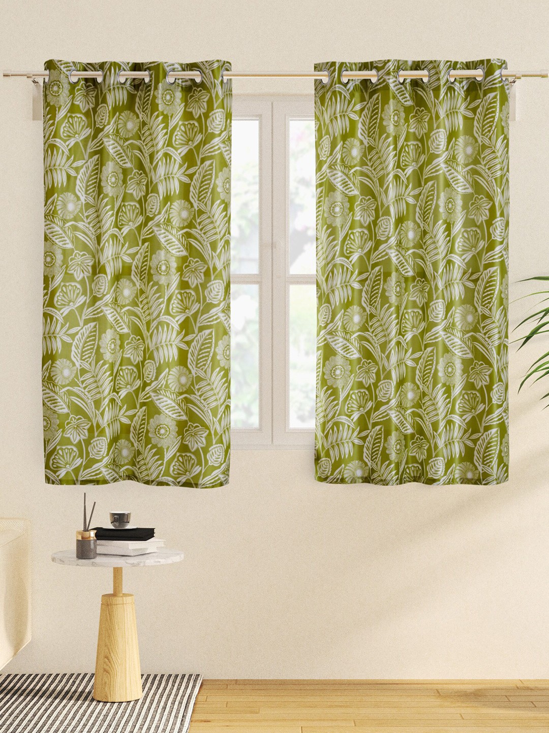 

Home Centre Vivian Cress Green 2 Pieces Floral Printed Light Filtering Window Curtains