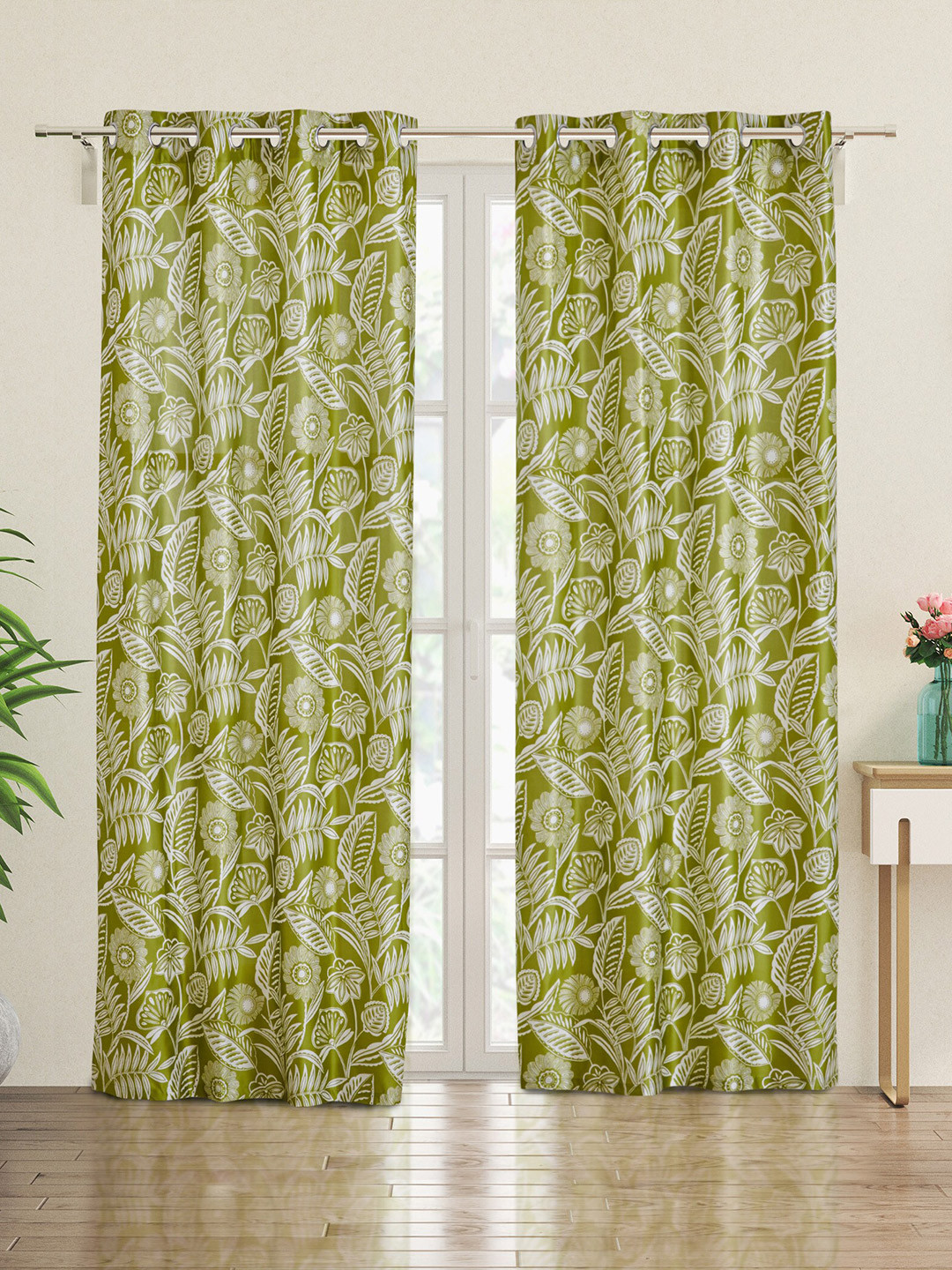 

Home Centre Vivian Cress Green 2 Pieces Floral Printed Door Curtains