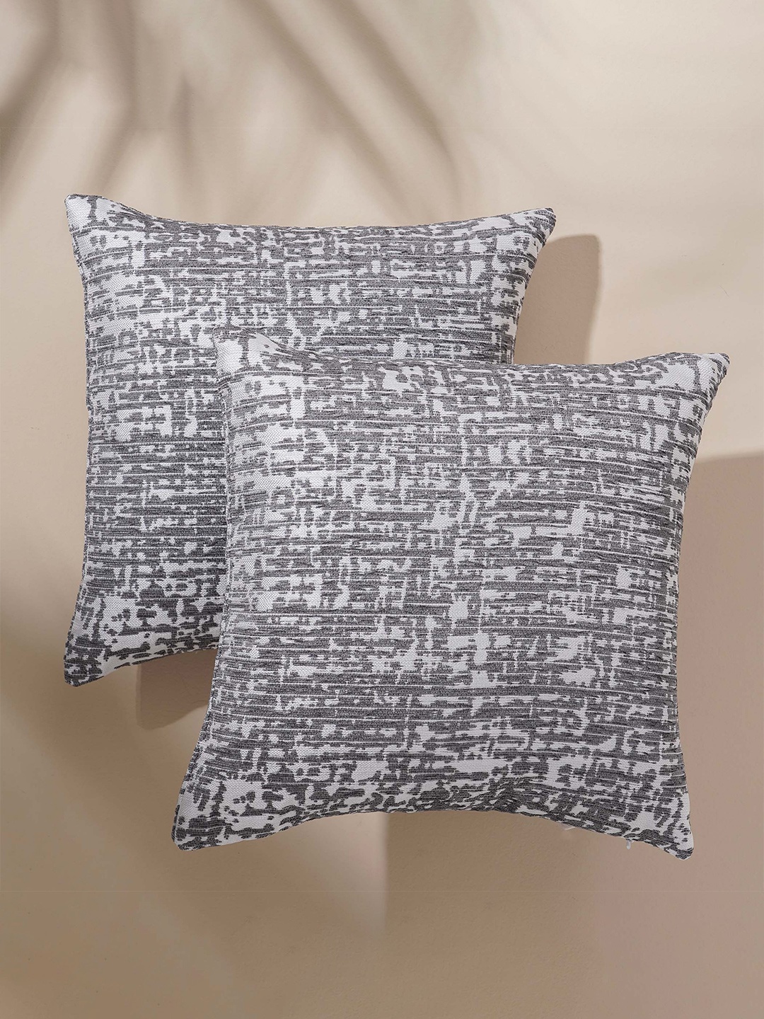 

Home Centre Celebrations Grey & White 2 Pieces Printed Jacquard Square Cushion Covers