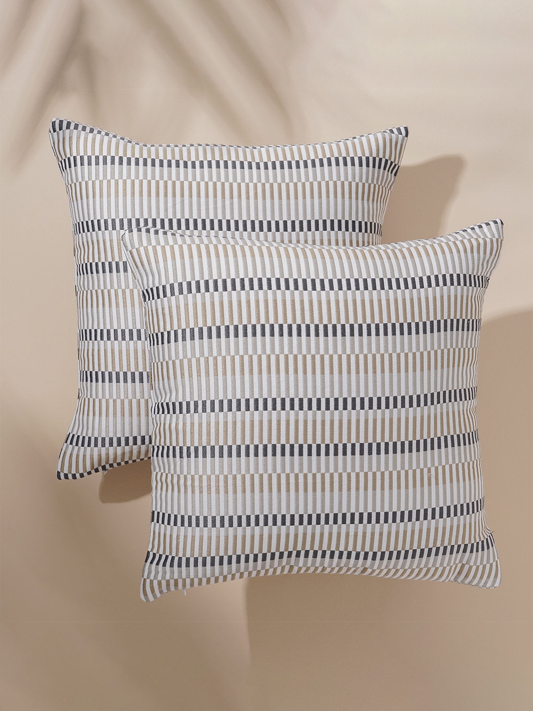 

Home Centre Celebrations Brown & White 2 Pieces Striped Square Cushion Covers