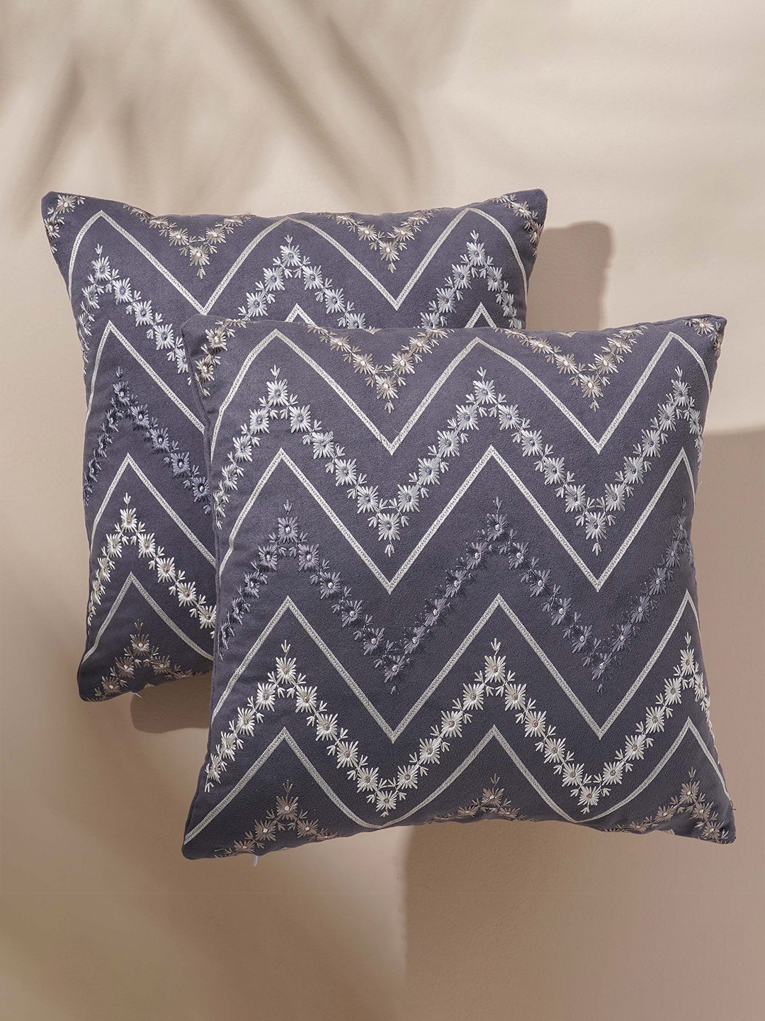 

Home Centre Celebrations Grey & White 2 Pieces Embroidered Square Cushion Covers