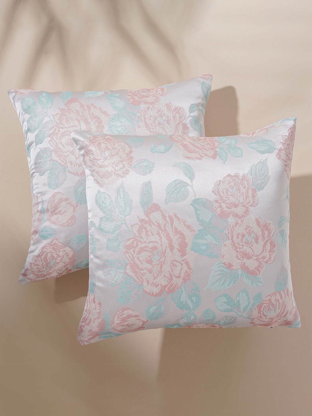 

Home Centre Celebrations Blue & Pink 2 Pieces Pinted Jacquard Square Cushion Covers, Teal