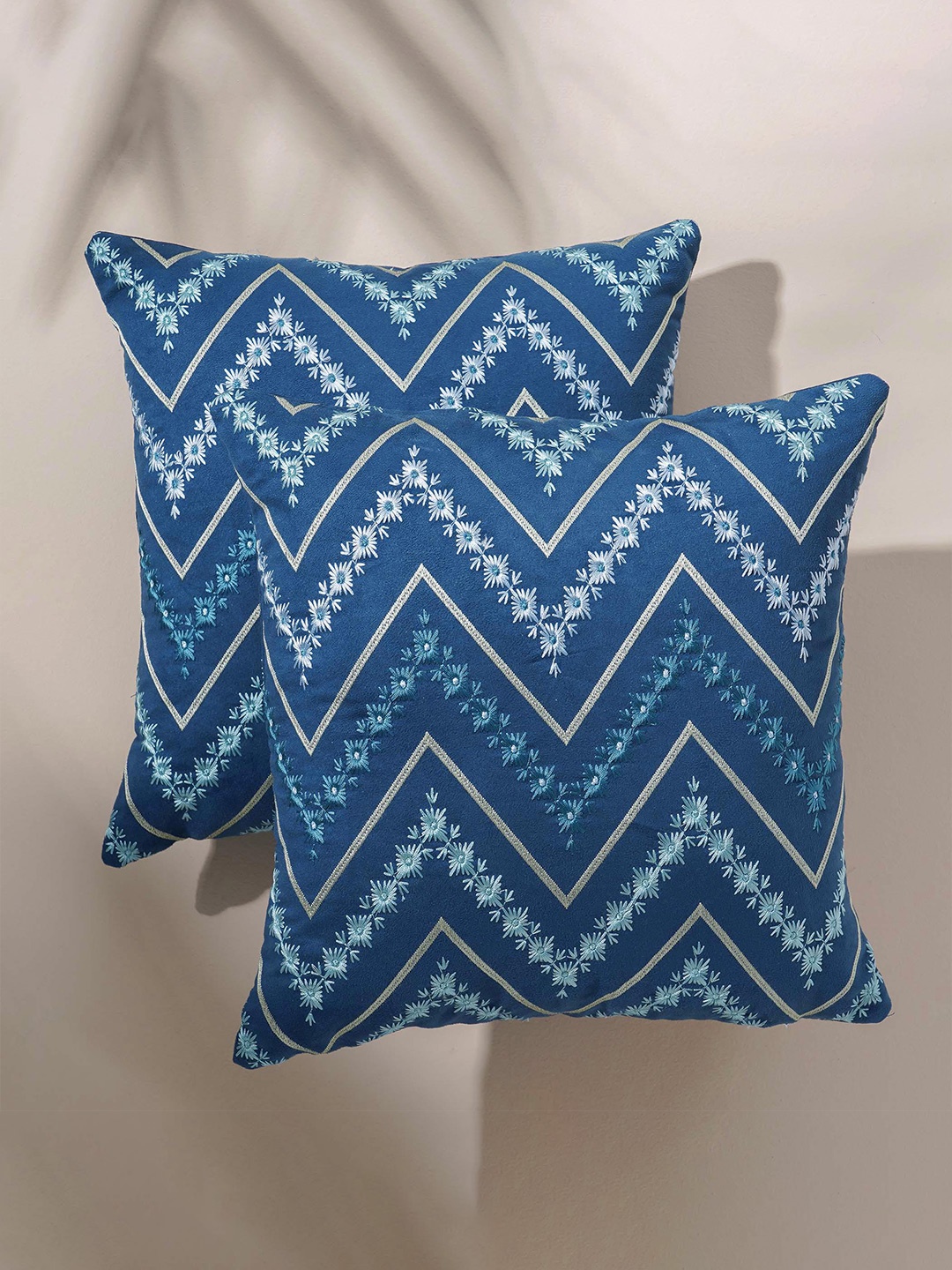 

Home Centre Celebrations Blue & White 2 Pieces Embroidered Square Cushion Covers