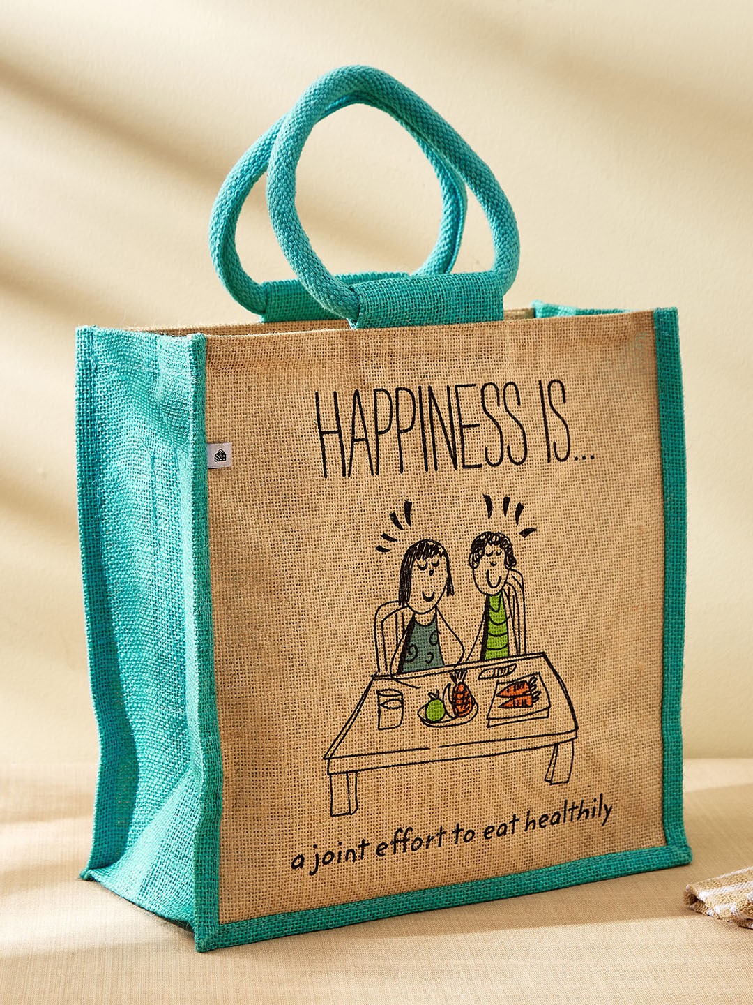 

Home Centre Typography Printed Structured Jute Lunch Bag, Brown