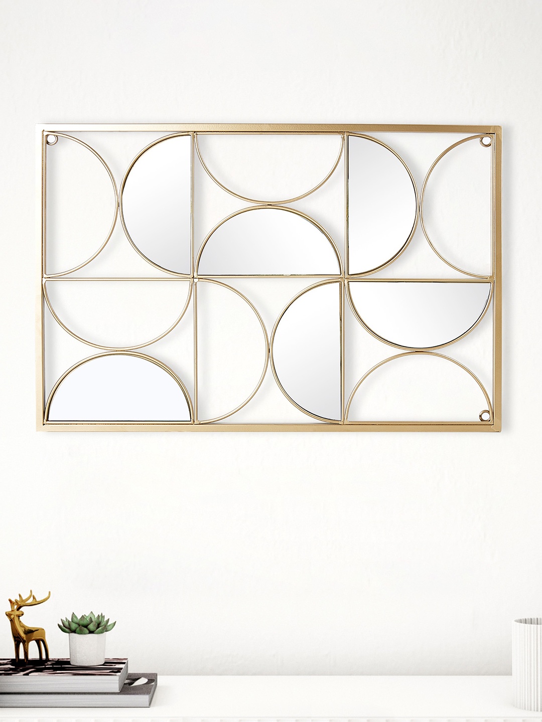 

Home Centre Panorama Fresco Yellow Colored Mirror Wall Art With Frame, Gold