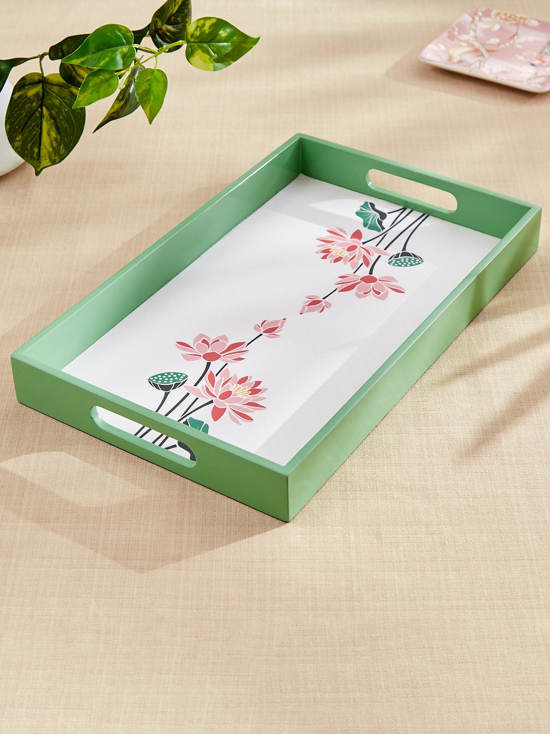 

Home Centre Corsica Kamal Green Printed Wooden Serving Tray