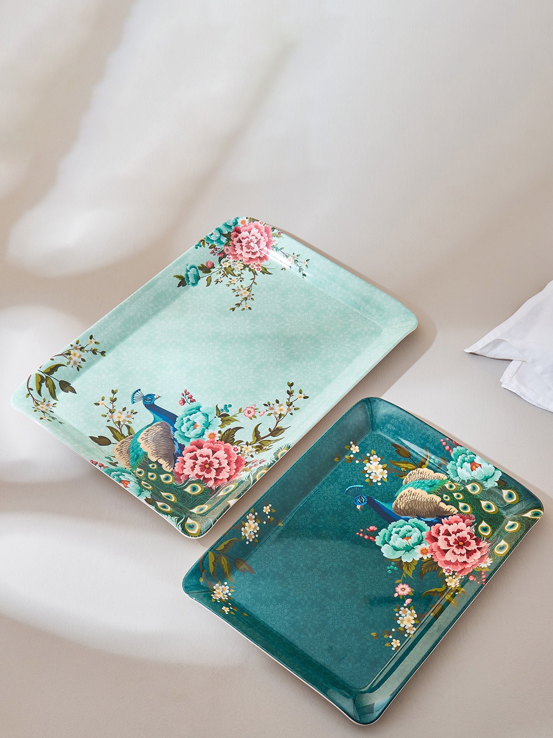 

Home Centre Corsica Blue 2 Pieces Floral Printed Melamine Rectangle Serving Trays