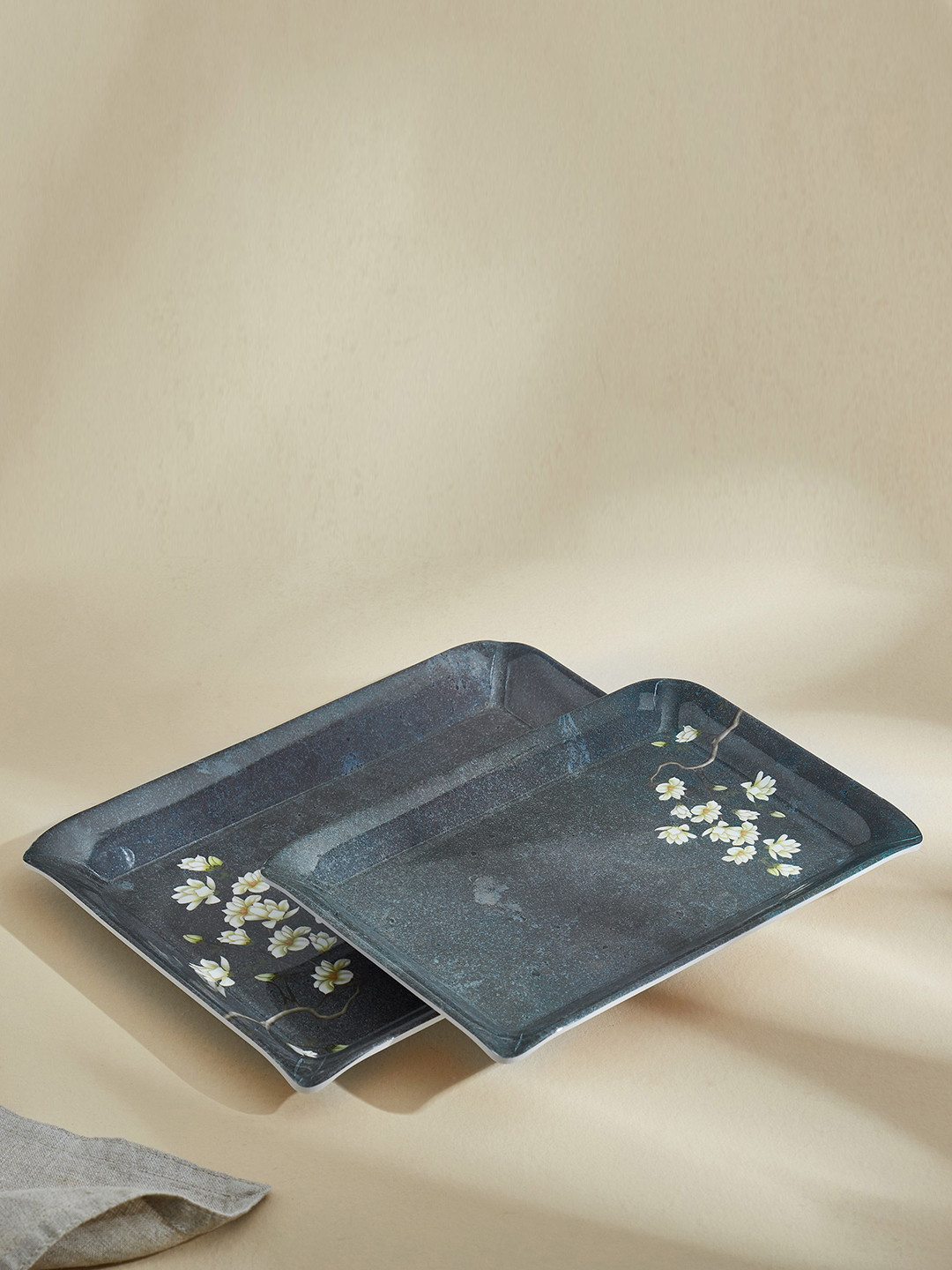 

Home Centre Corsica Azalea Grey 2 Pieces Melamine Floral Printed Serving Tray