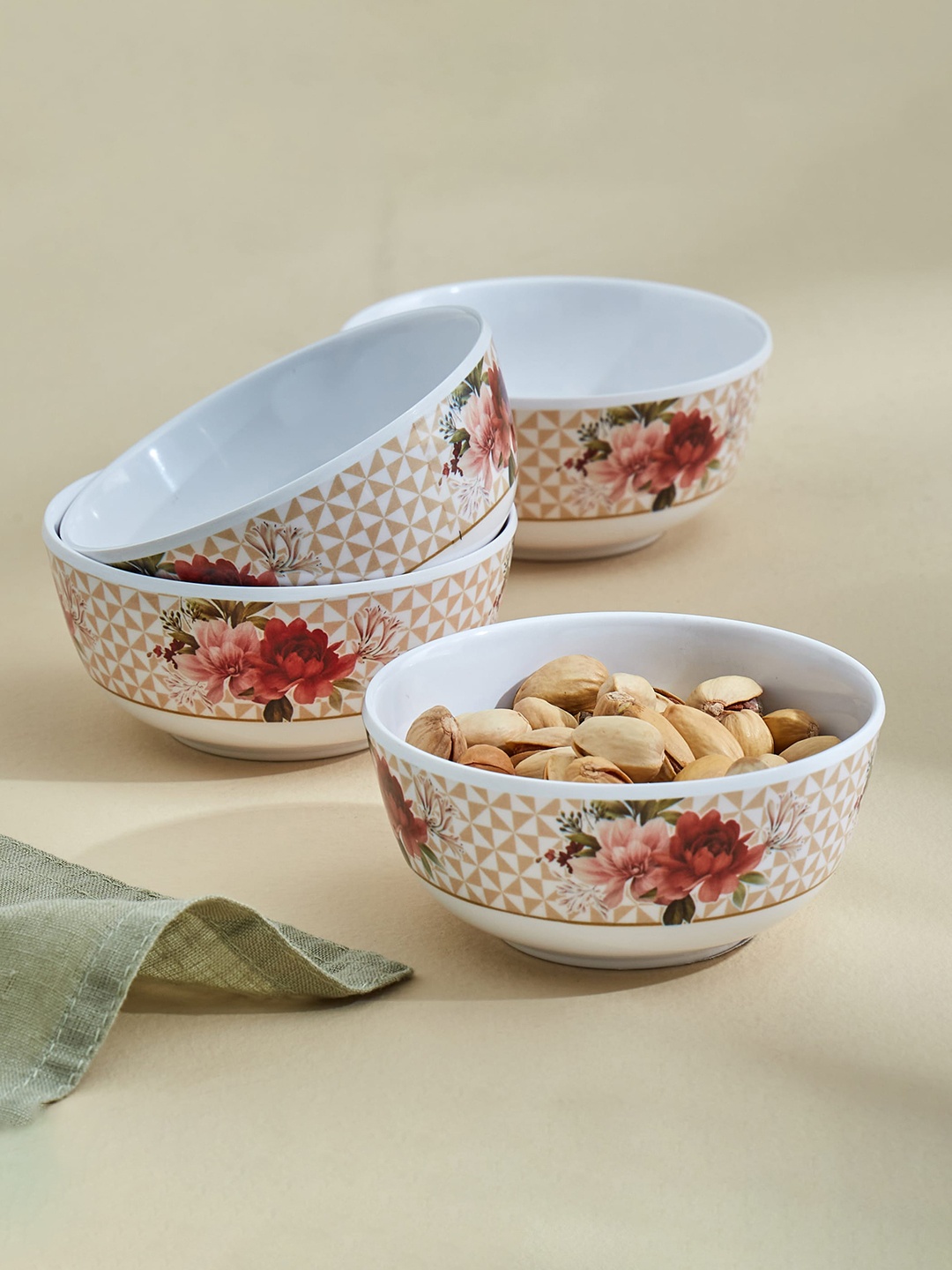 

Home Centre Corsica Azalea White & Pink 4 Pieces Printed Melamine Cereal Bowls 220 ml
