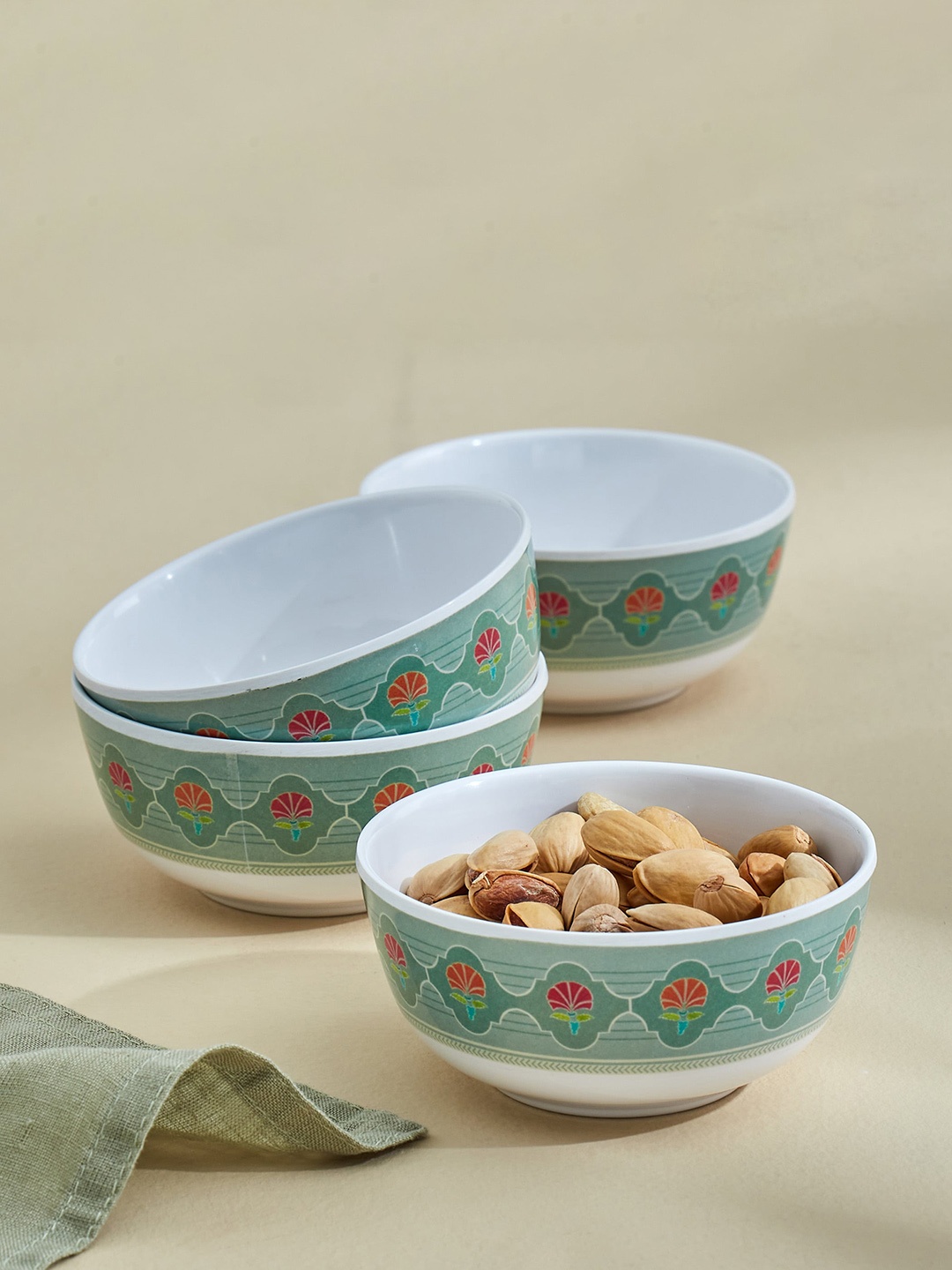 

Home Centre Corsica Azalea Green & Red 4 Pieces Melamine Printed Cereal Bowl 220 ml