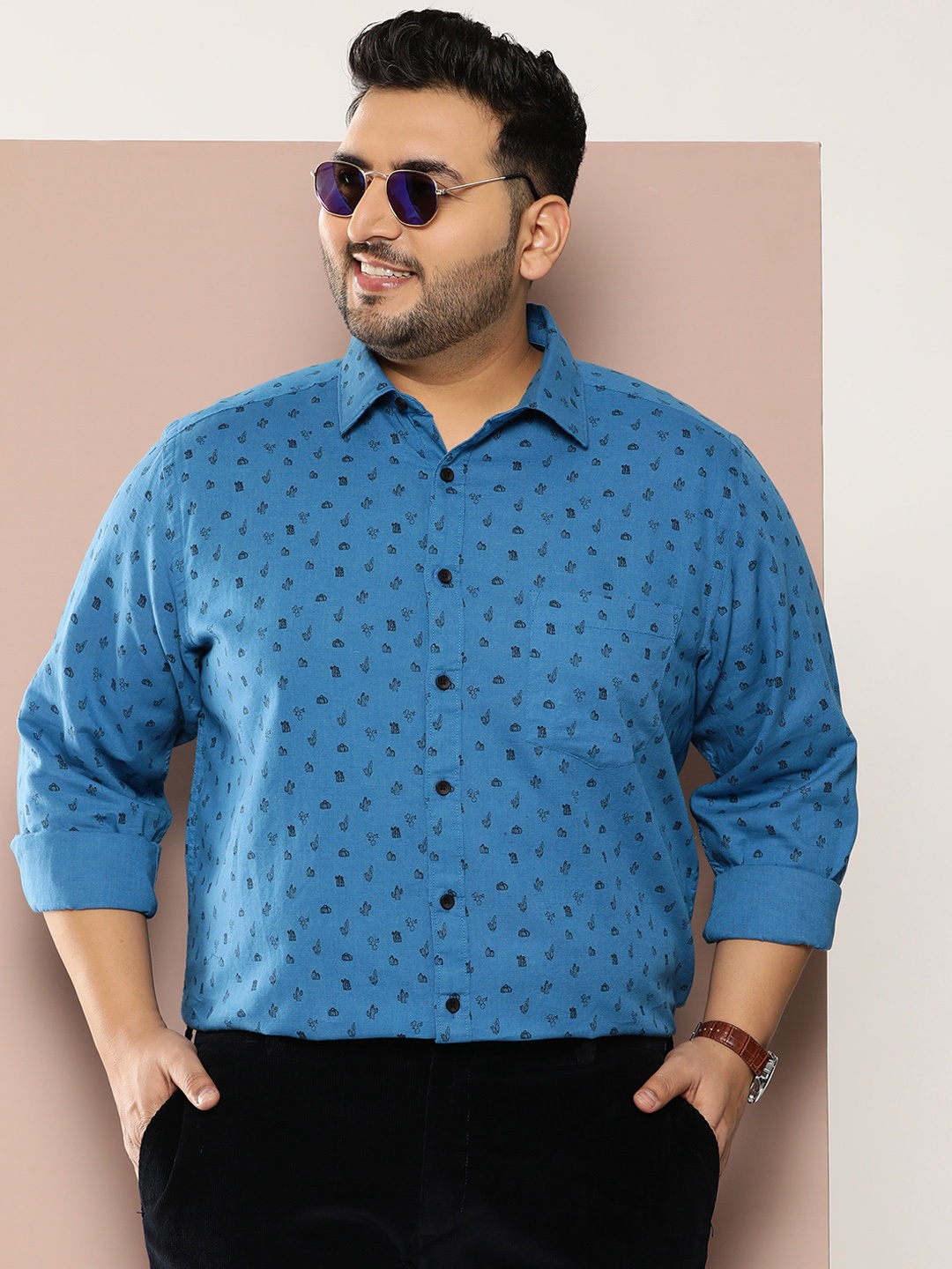 

Sztori Men Plus Size Abstract Printed Regular Fit Casual Shirt, Teal