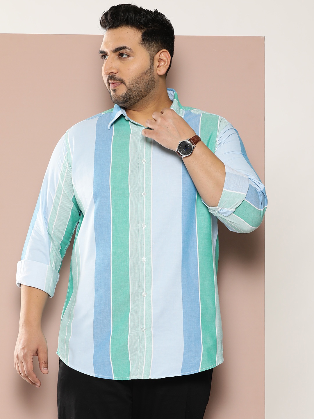 

Sztori Men Plus Size Striped Regular Fit Casual Shirt, Multi