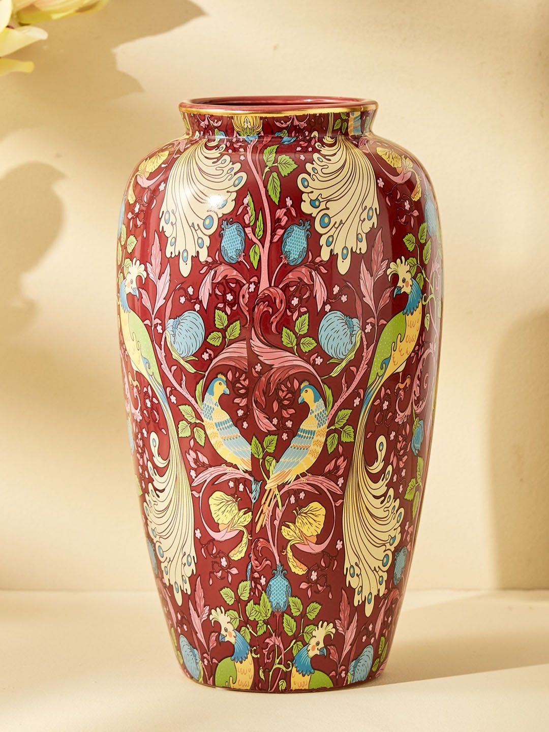 

Home Centre Feslix Red & Yellow Floral Printed Ceramic Decal Vase