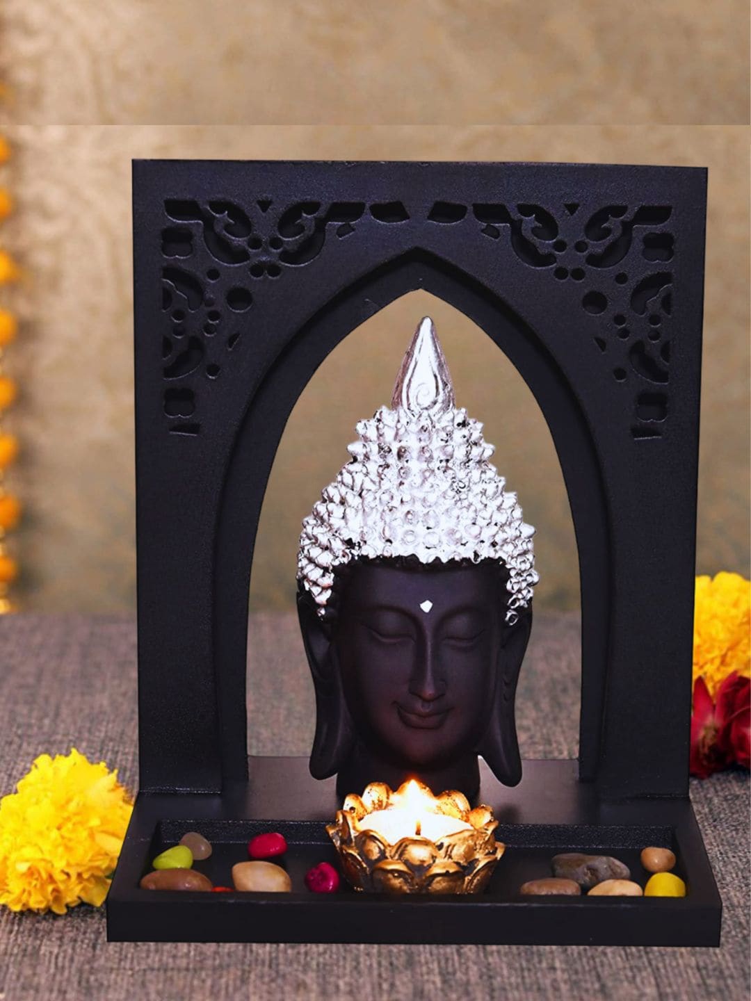 

Mariner's Creation SHOWPIECE Black & Silver Buddha Fiber Idol Showpieces