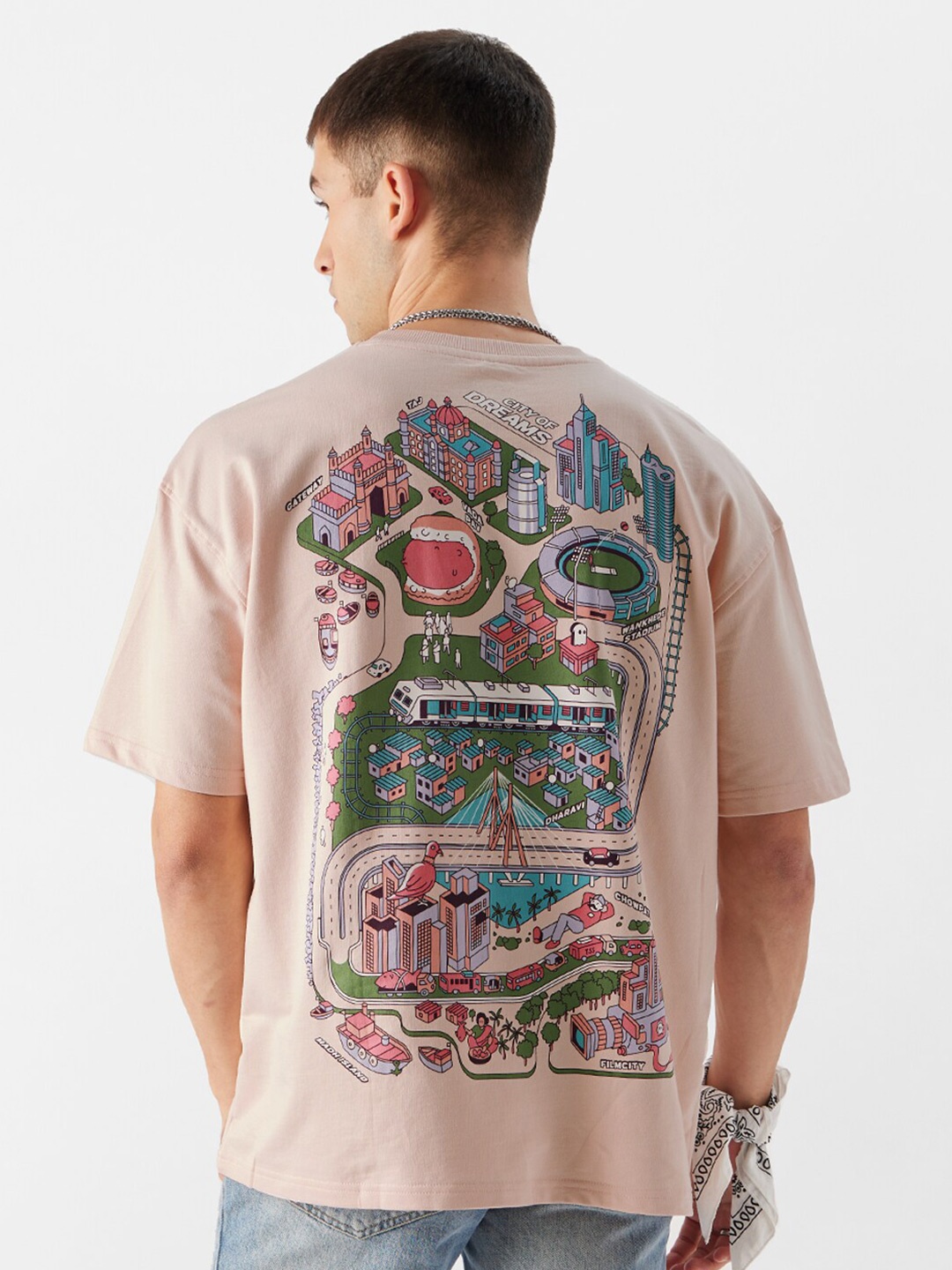 

The Souled Store Men Nude-Coloured People and Places Printed Pure Cotton Oversized T-shirt