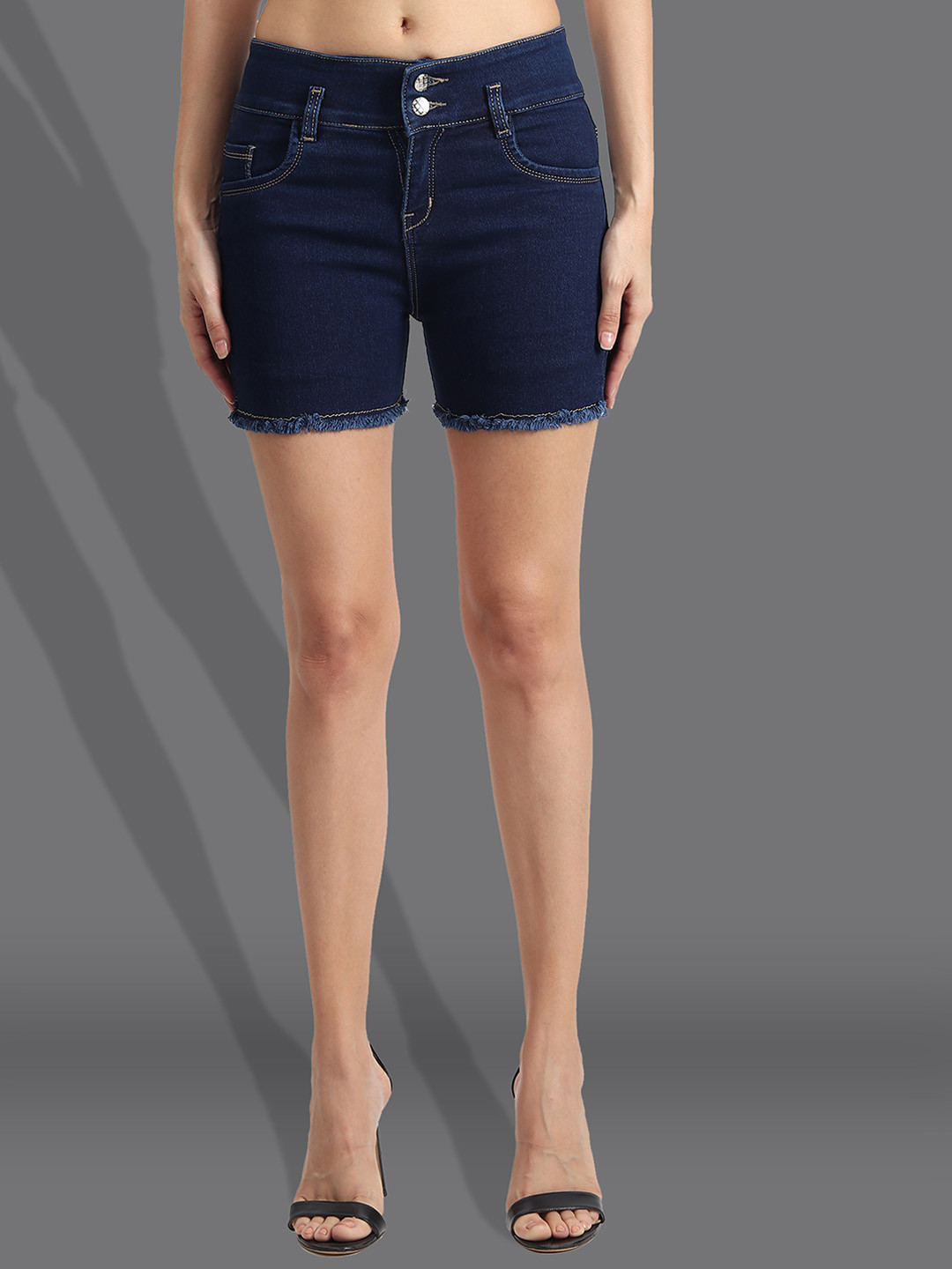 

A-Okay Women Loose Fit High-Rise Denim Shorts, Navy blue