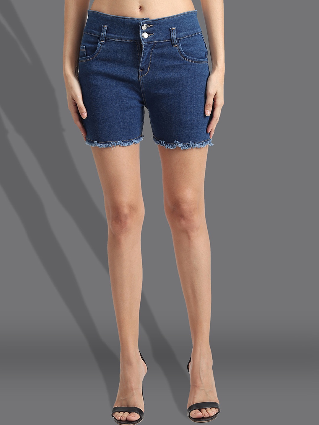 

A-Okay Women Loose Fit Mid-Rise Dri-FIT Denim Shorts, Blue