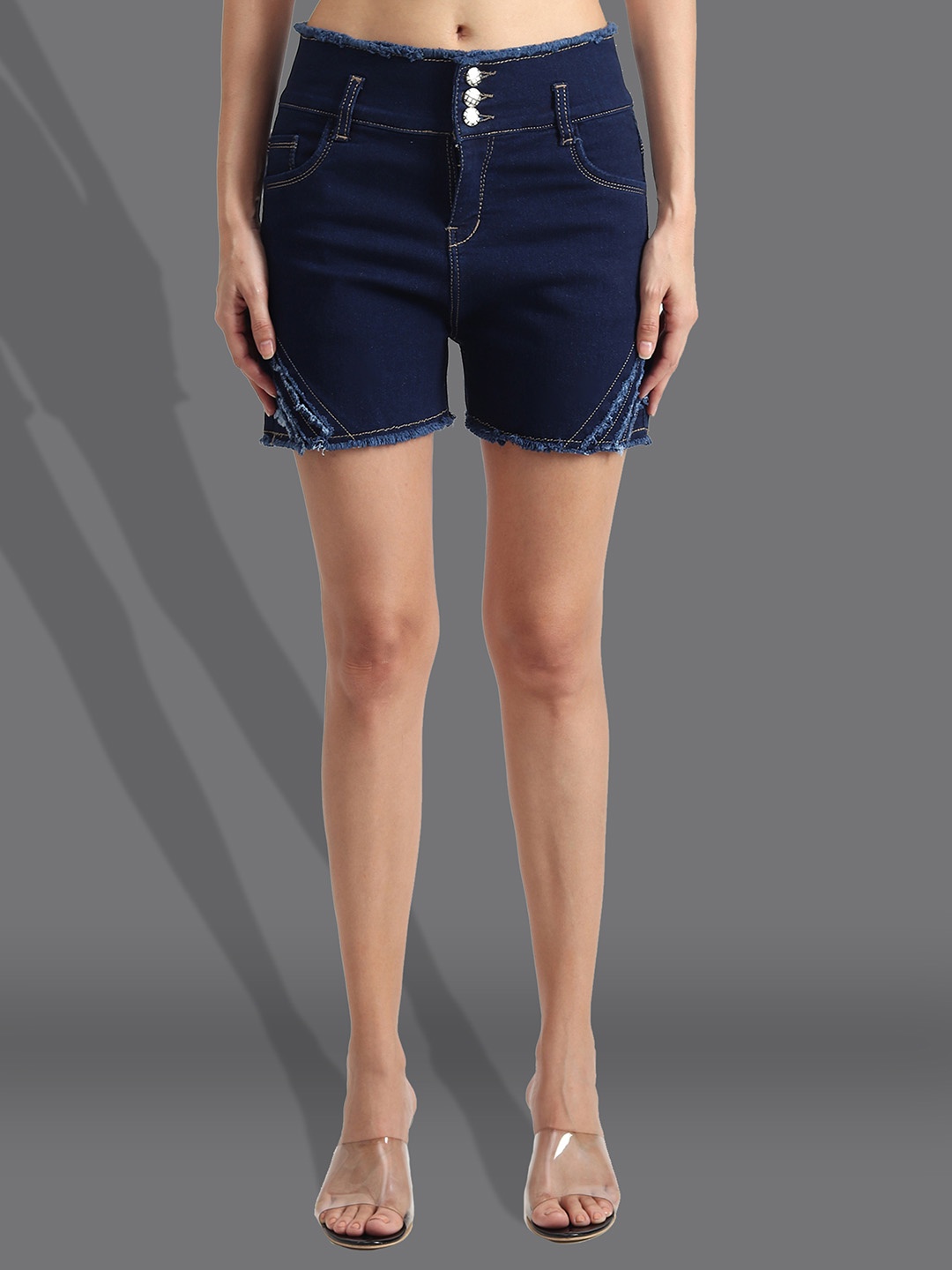 

A-Okay Women Loose Fit High-Rise Denim Shorts, Navy blue