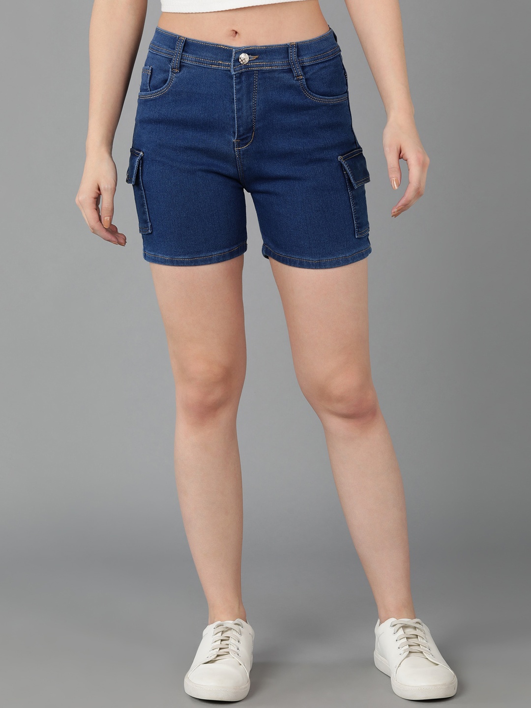 

A-Okay Women Dri-Fit Loose Fit High-Rise Denim Shorts, Blue