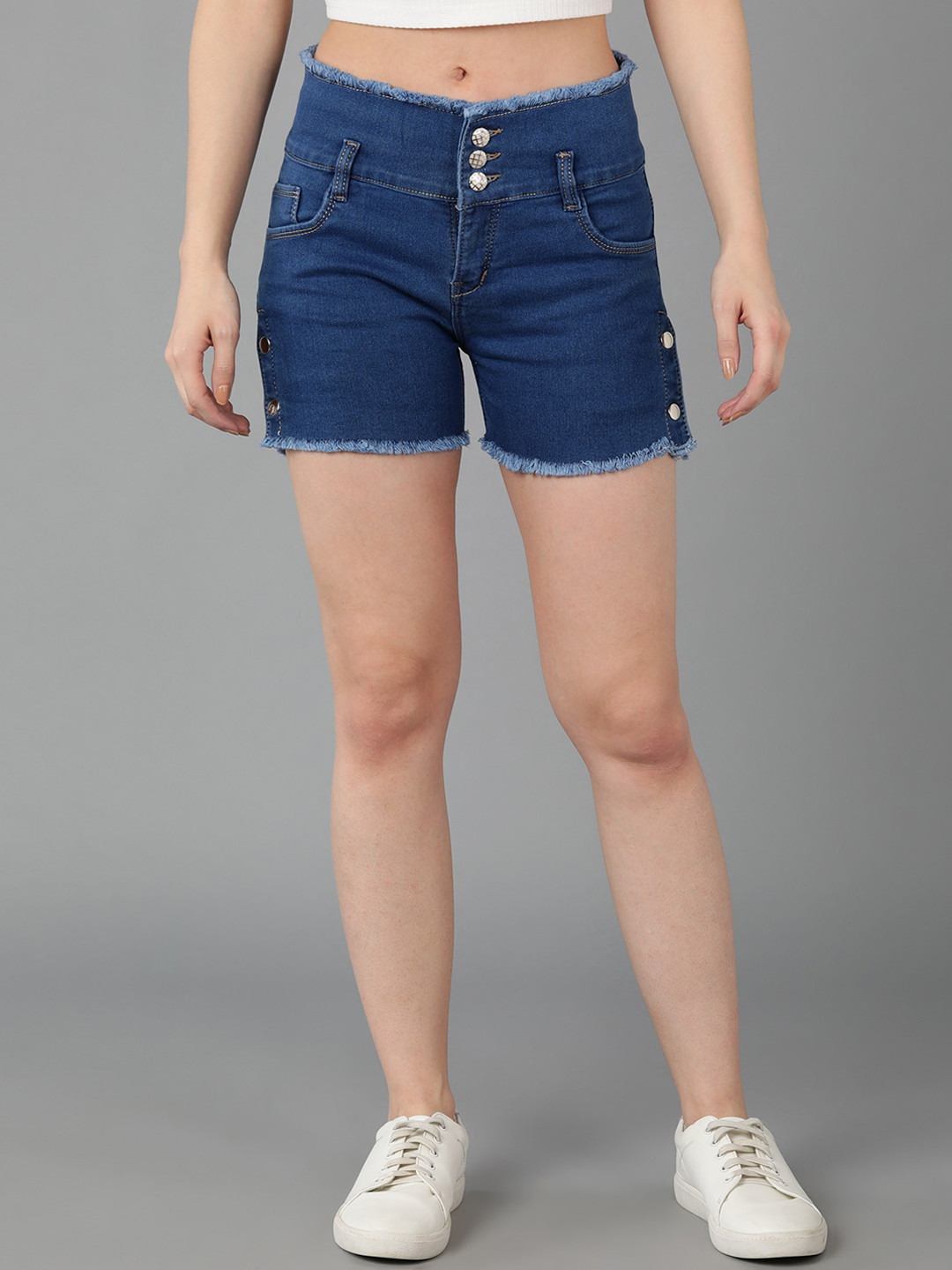

A-Okay Women Loose Fit High-Rise Denim Shorts, Blue