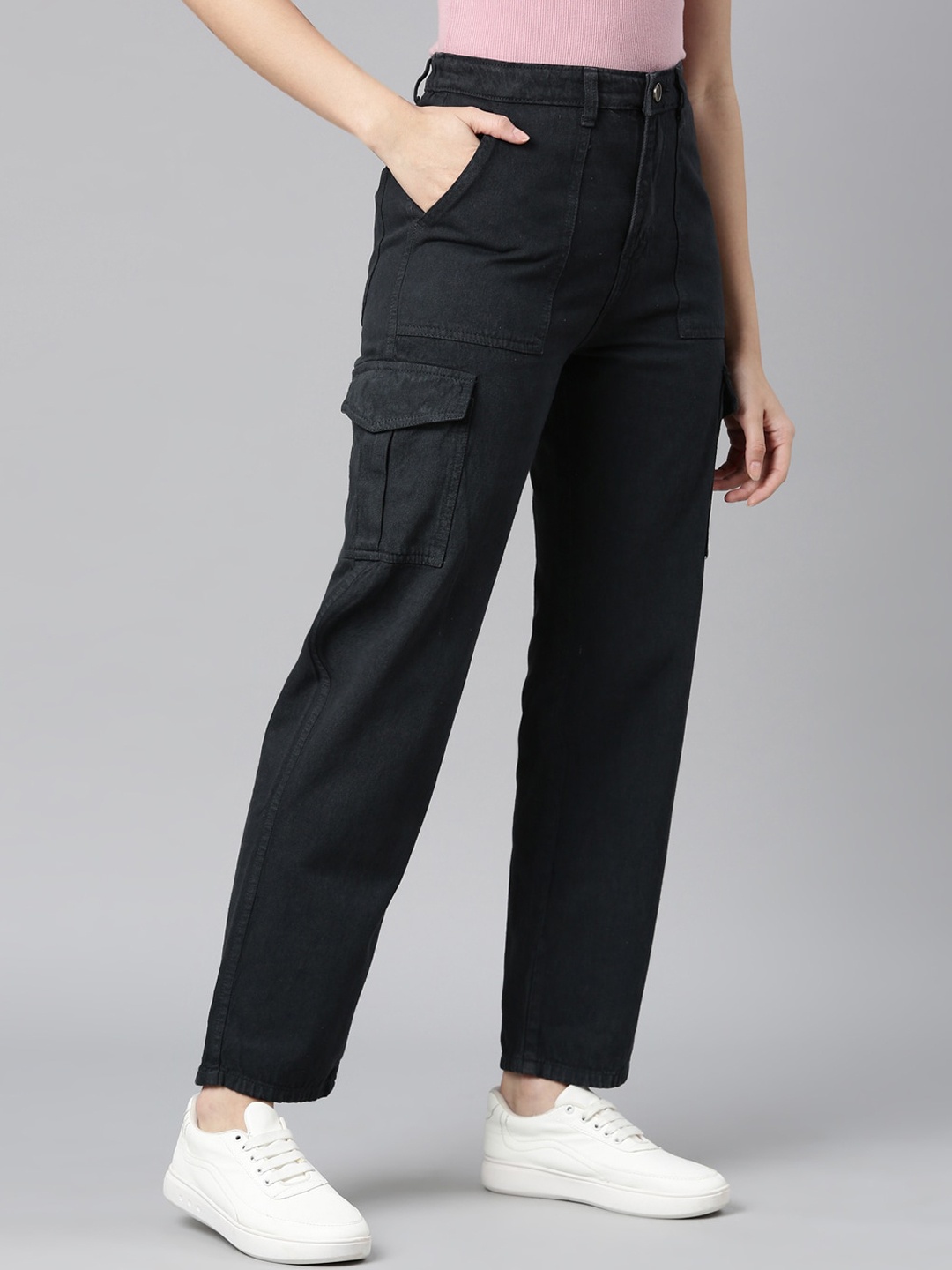 

ZHEIA Women Relaxed Fit High Rise Cotton Jeans, Grey