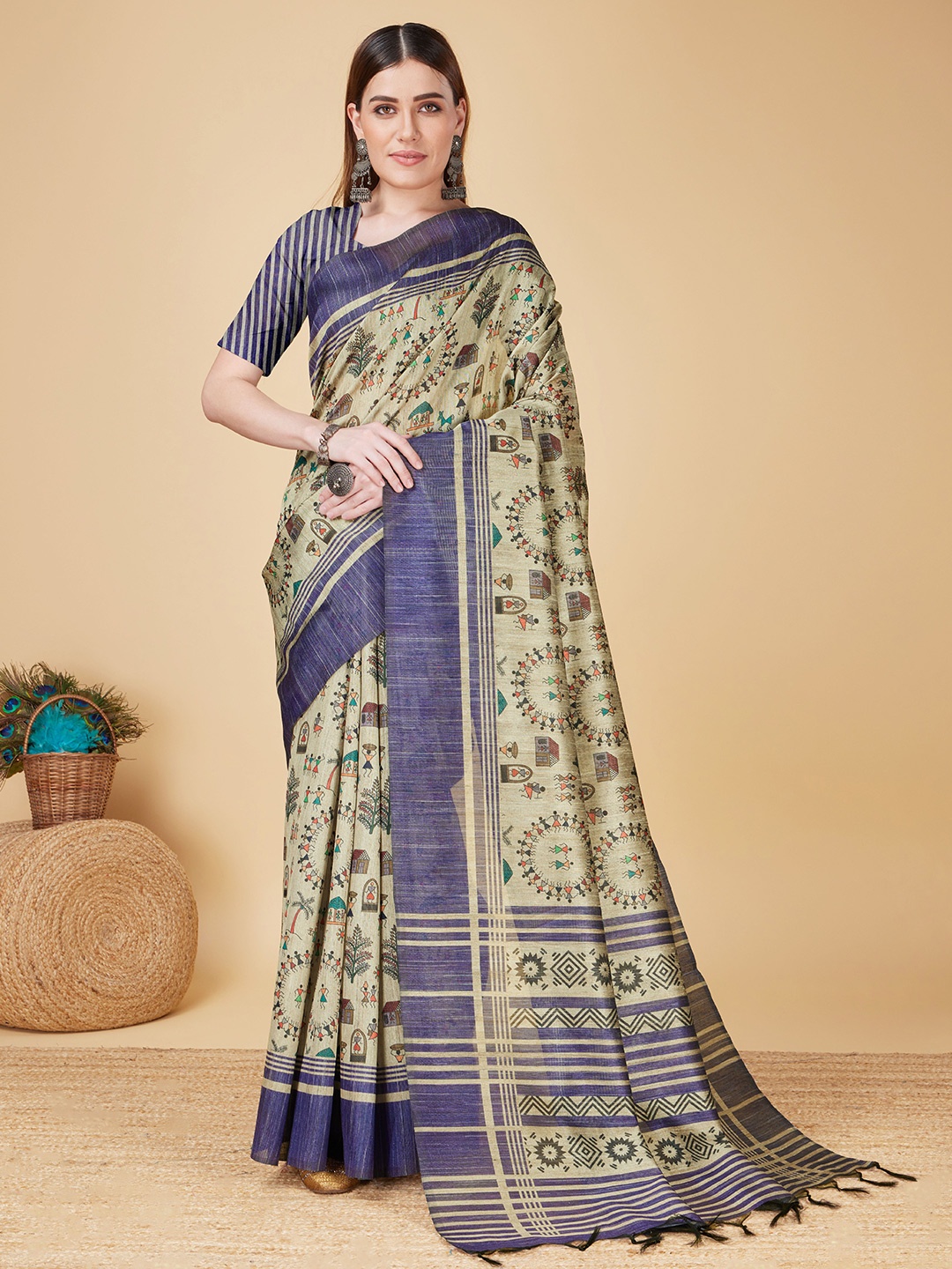 

Fevinaa Ethnic Motifs Printed Saree, Blue