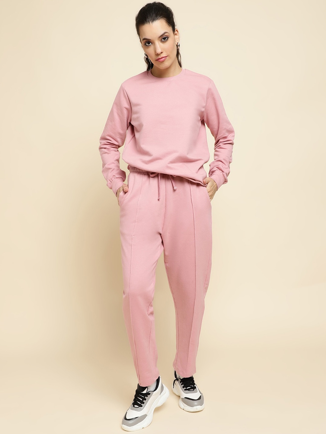 

UnaOne Women Round Neck Pure Cotton Tracksuit, Pink