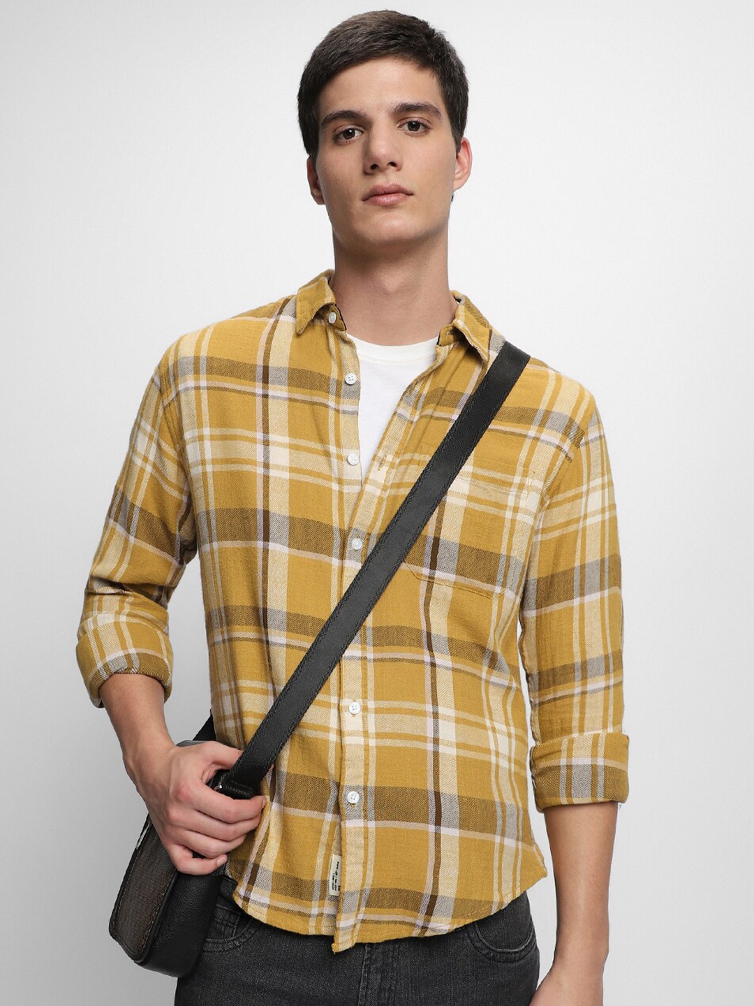 

Dennis Lingo Slim Fit Tartan Checked Pure Cotton Casual Shirt, Olive