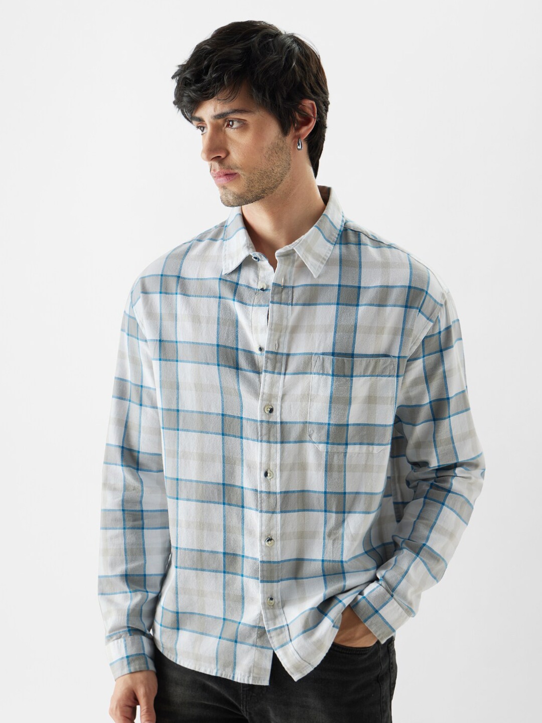 

The Souled Store Checked Relaxed Cotton Casual Shirt, White