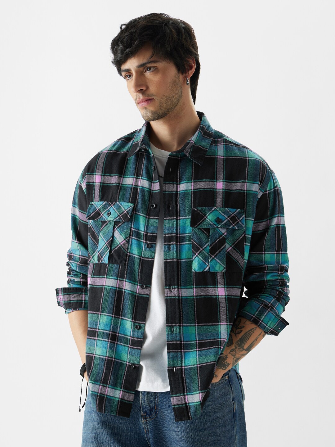 

The Souled Store Checked Relaxed Cotton Casual Shirt, Green