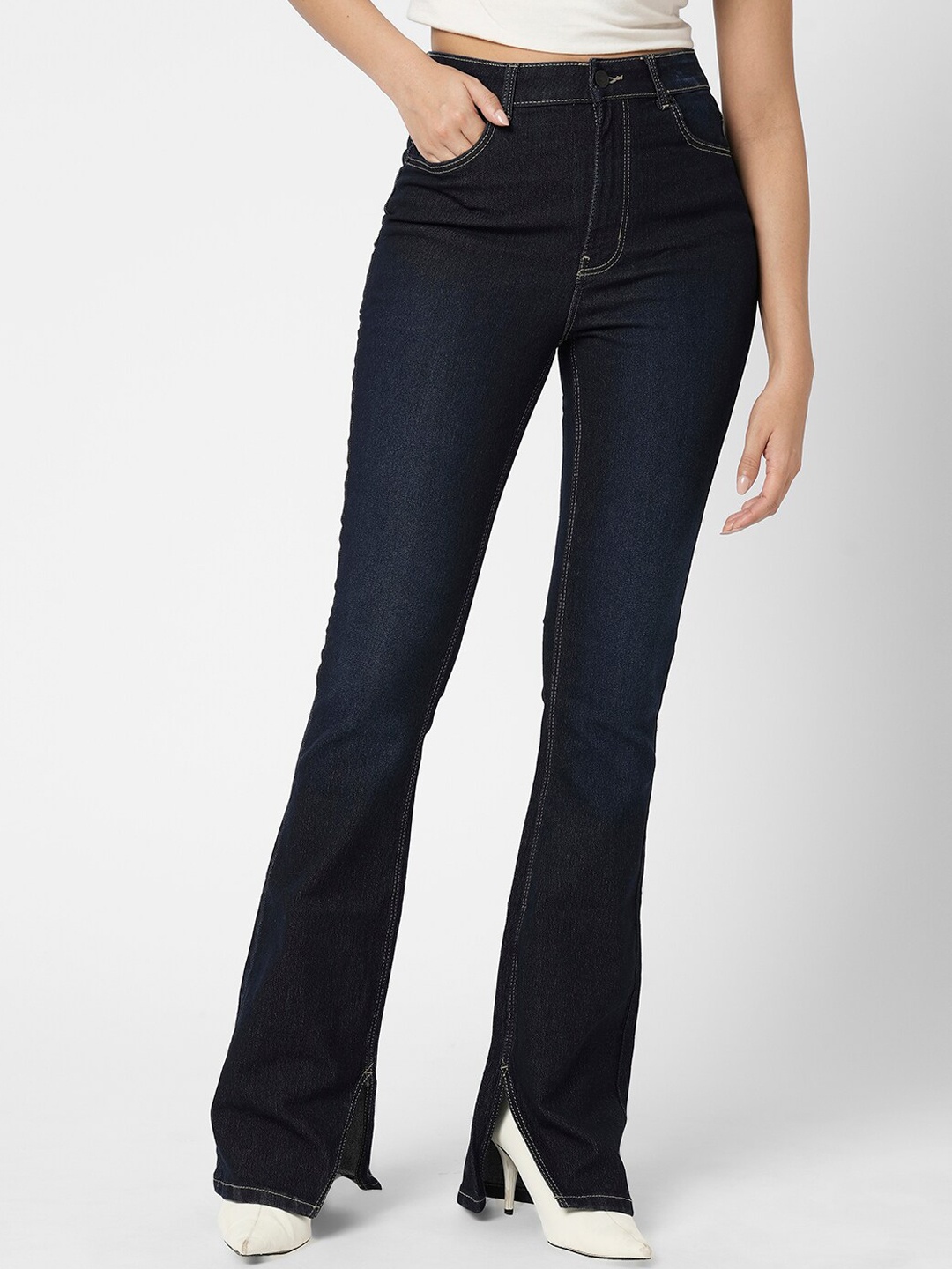 

Vero Moda Women Bootcut High-Rise Light Fade Clean Look Stretchable Jeans, Blue