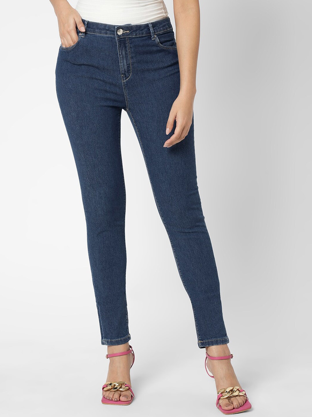 

Vero Moda Women Skinny Fit High-Rise Clean Look Stretchable Jeans, Blue