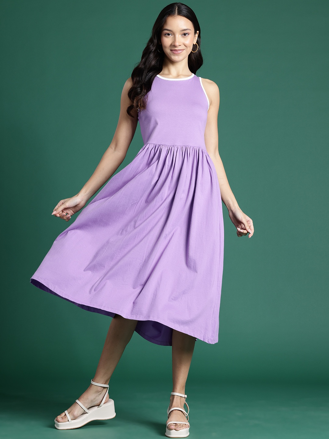 

DressBerry A-Line Midi Pure Cotton Dress, Purple