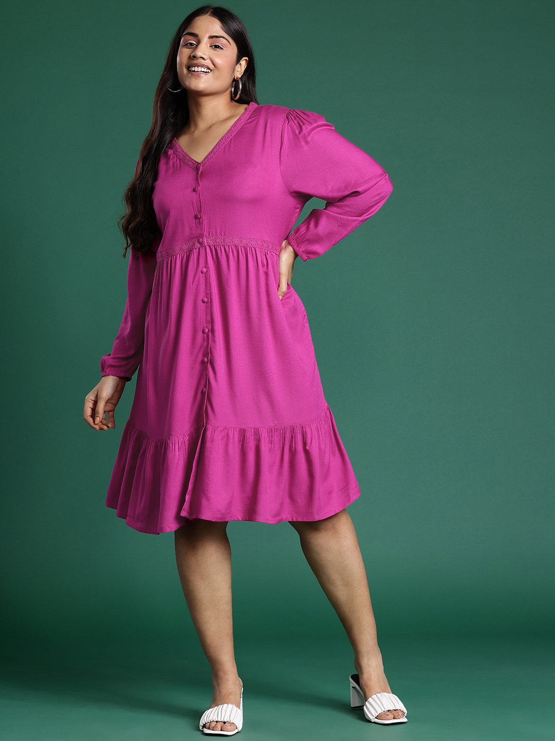 

DressBerry Curve Plus Size Tiered A-Line Dress, Pink