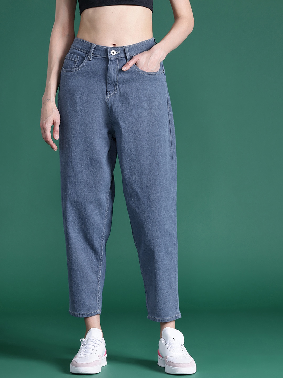 

DressBerry Women Slouchy Fit Cropped Jeans, Navy blue