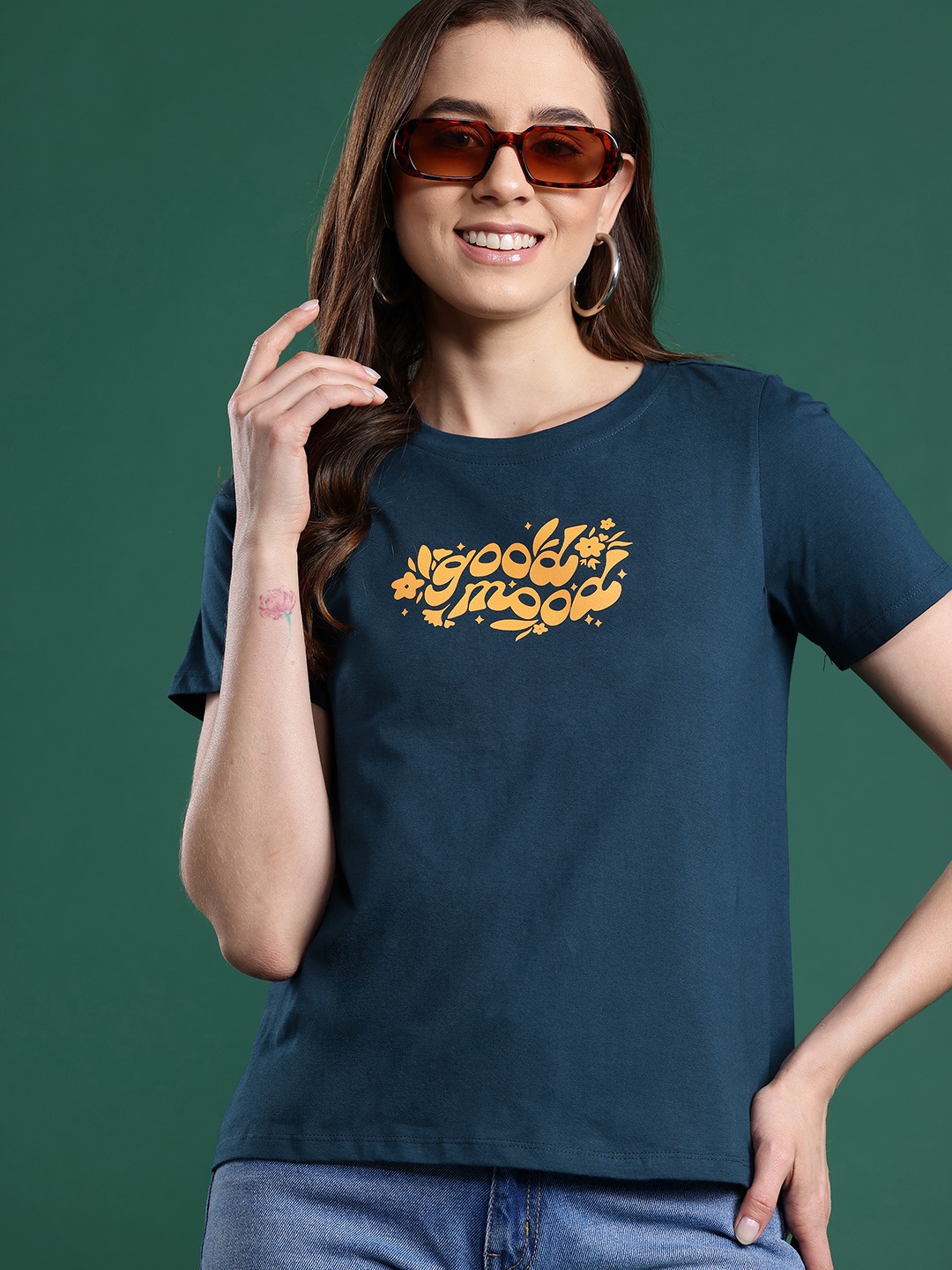 

DressBerry Typography Printed Pure Cotton T-shirt, Blue