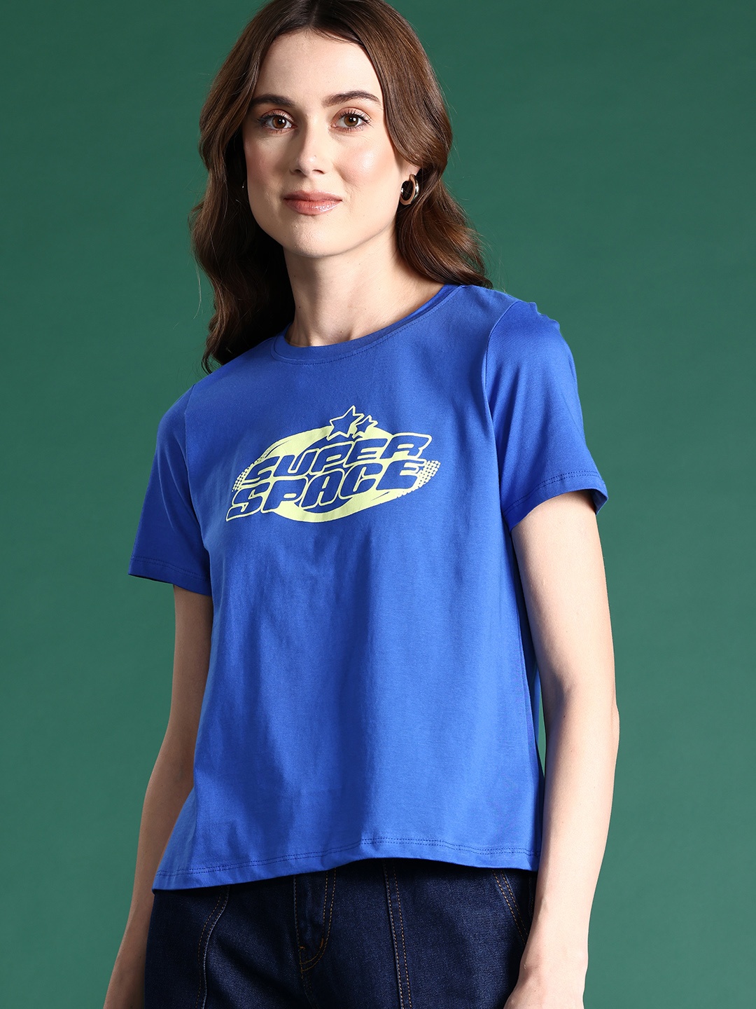 

DressBerry Typography Print Pure Cotton T-shirt, Blue