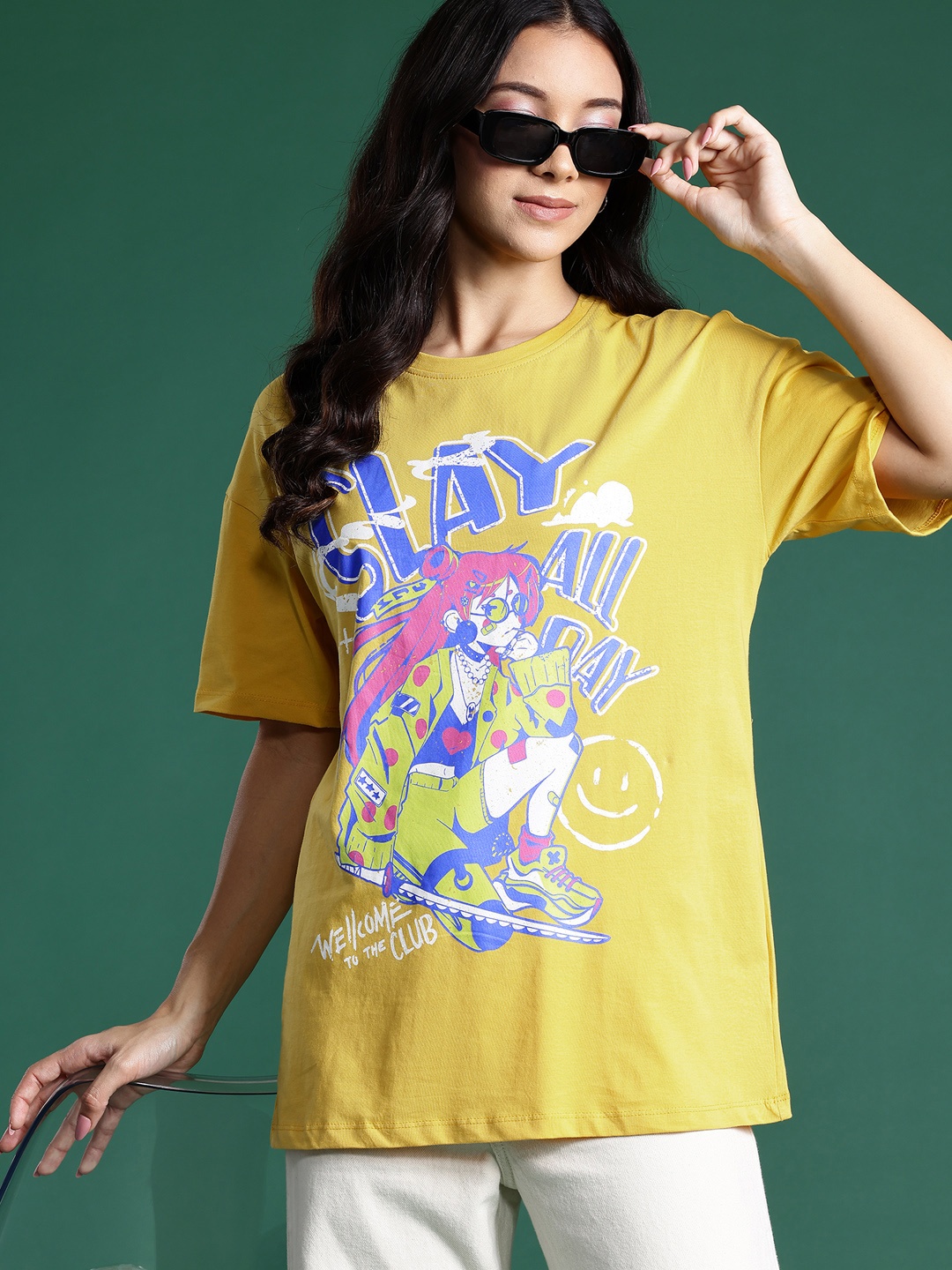 

DressBerry Crew-Neck Graphic Print T-shirt, Yellow
